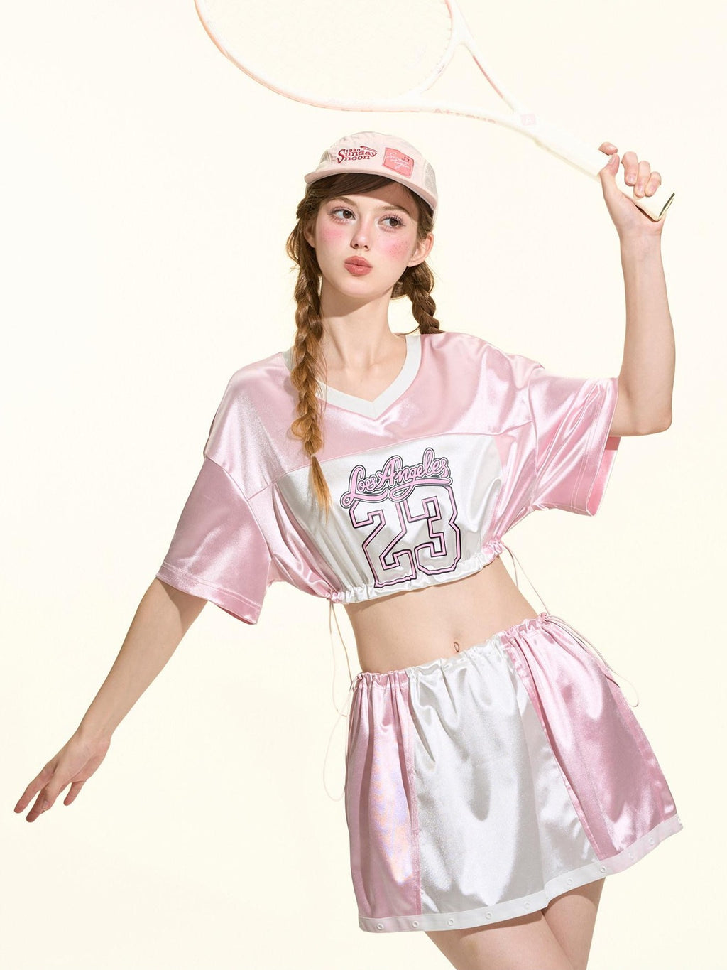 Girly Fancy Club Glow Pink Colorblock Spliced Number Print Women's Polyester Oversized T-shirts