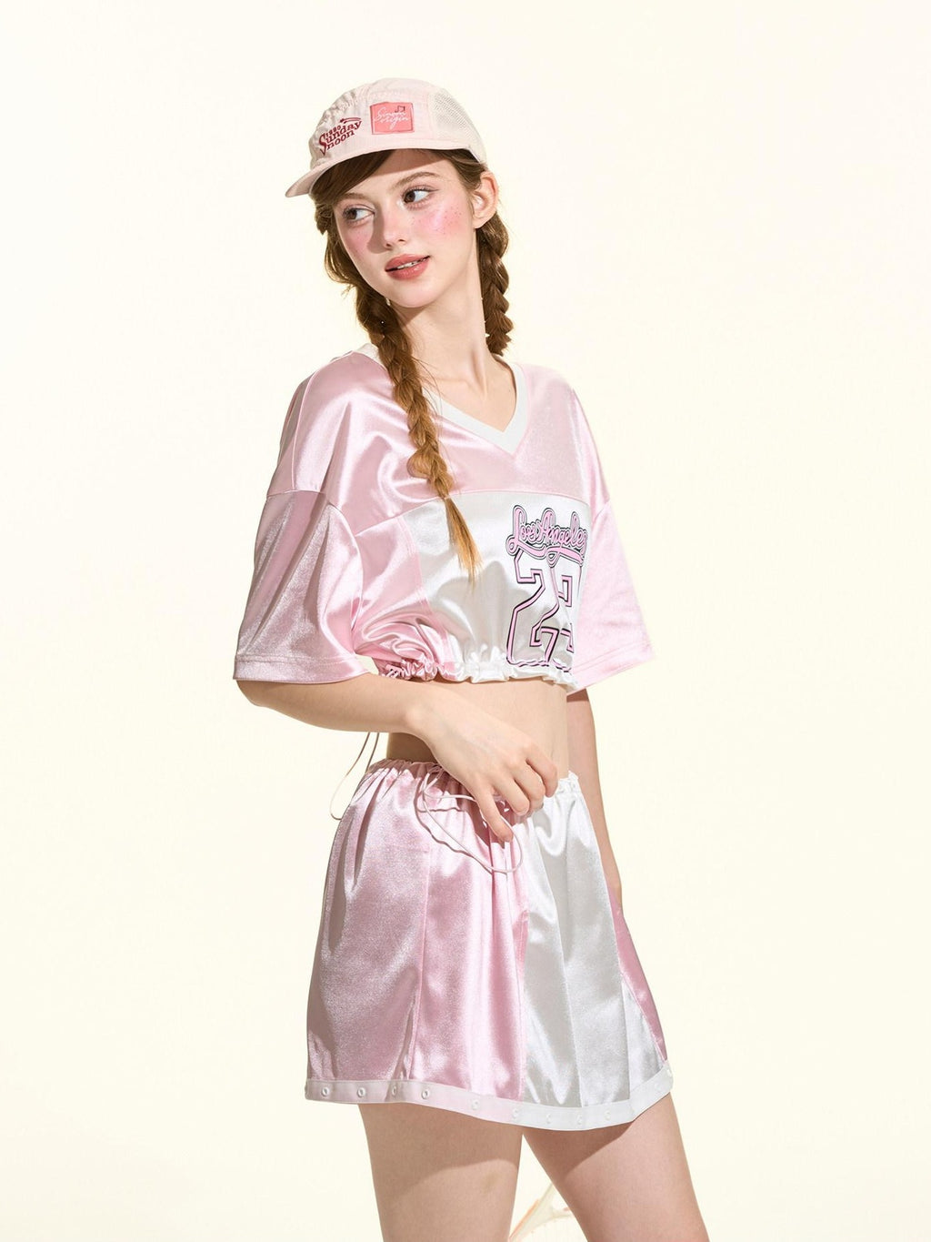 Girly Fancy Club Glow Pink Colorblock Spliced Number Print Women's Polyester Oversized T-shirts