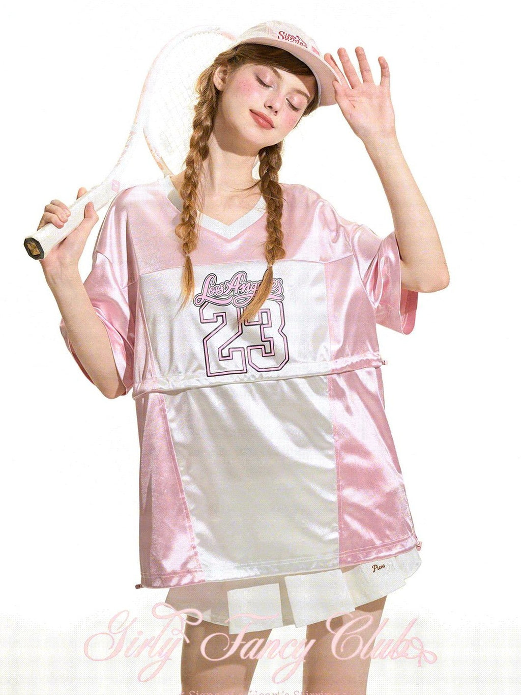 Girly Fancy Club Glow Pink Colorblock Spliced Number Print Women's Polyester Oversized T-shirts