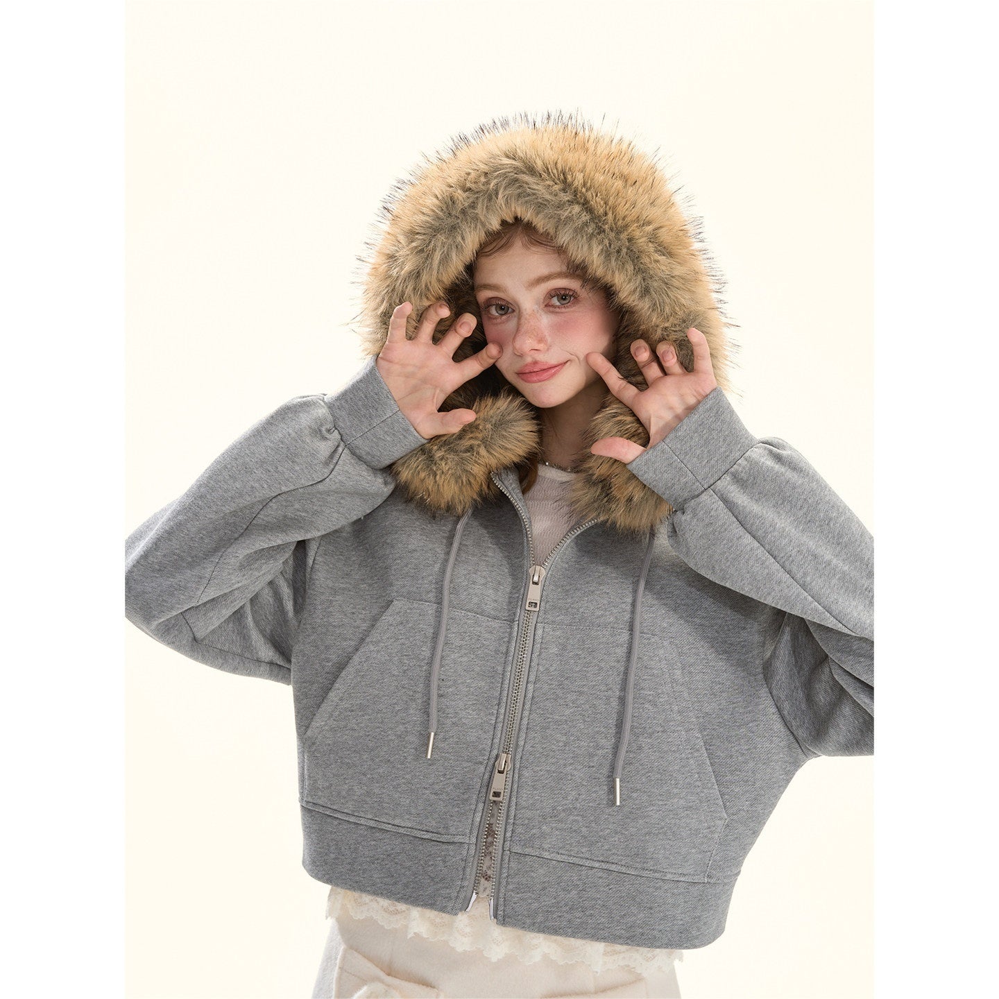 Girly_Fancy_Club_Gray_Detachable_Fur_Hood_Cropped_Women's_Down_Filled_Zip-up_Hoodies_988607677612_MISSTT