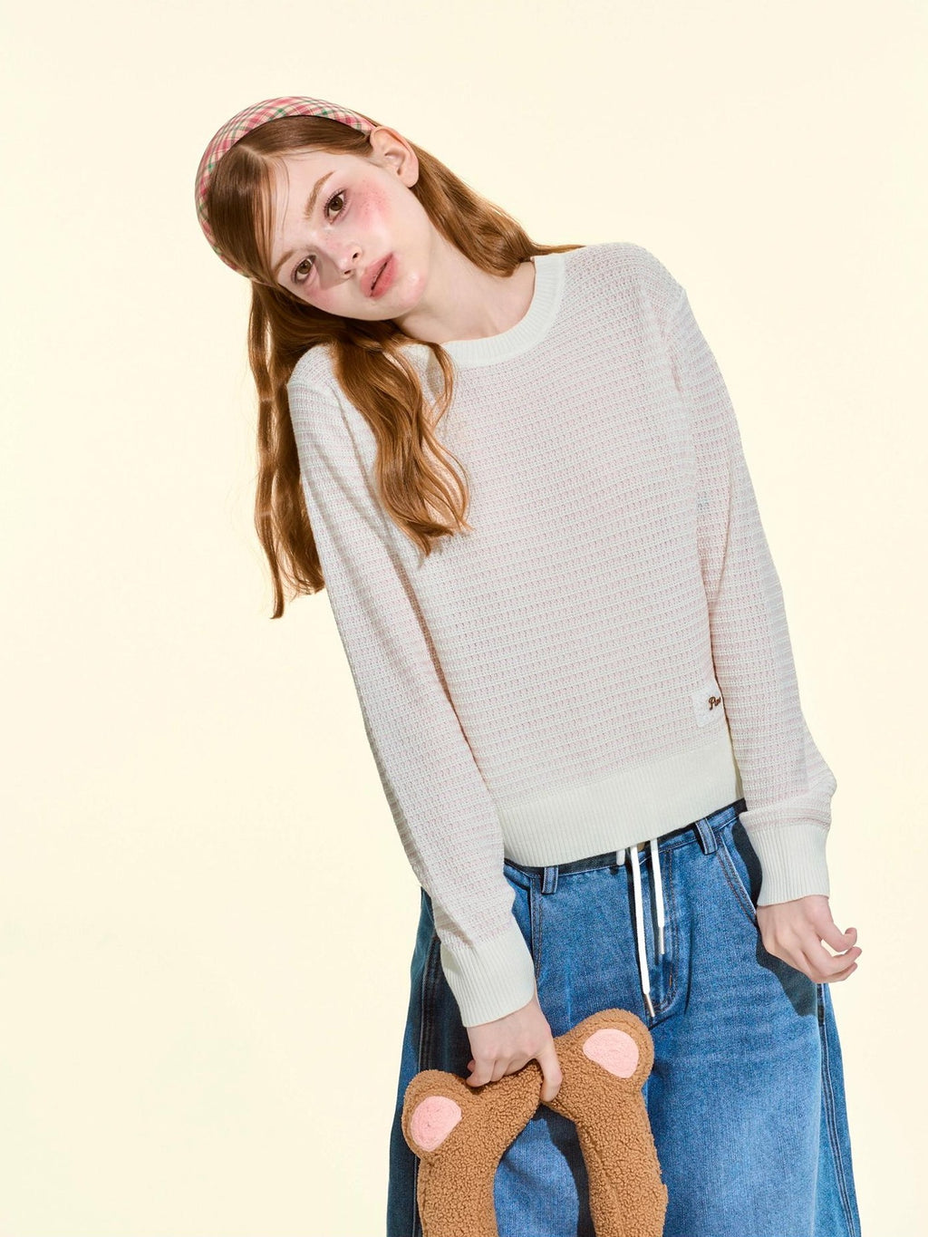 Girly Fancy Club Heather Waffle Knit Relaxed Women's Silk Wool Blend Sweaters