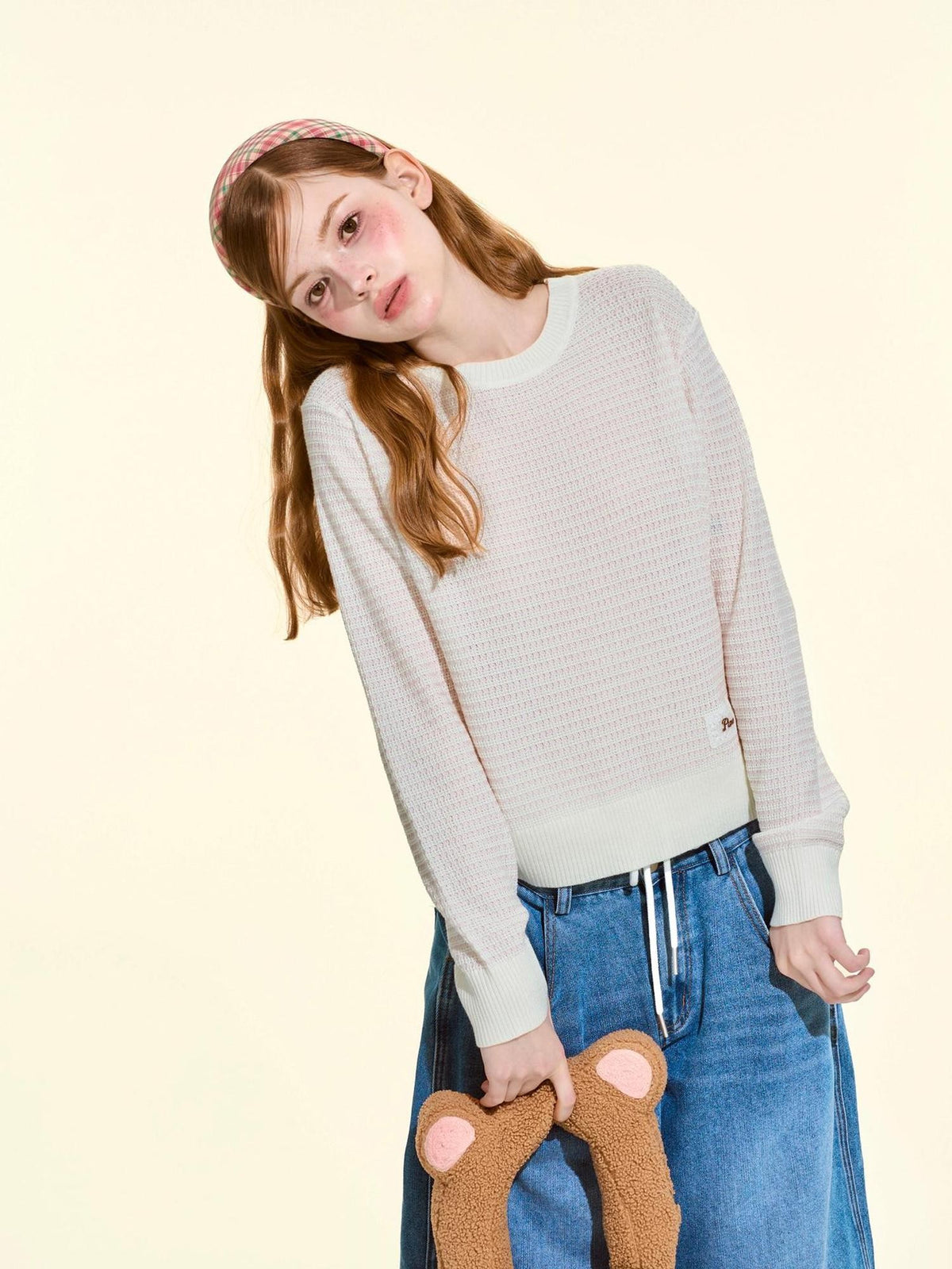Girly Fancy Club Heather Waffle Knit Relaxed Women's Silk Wool Blend Sweaters