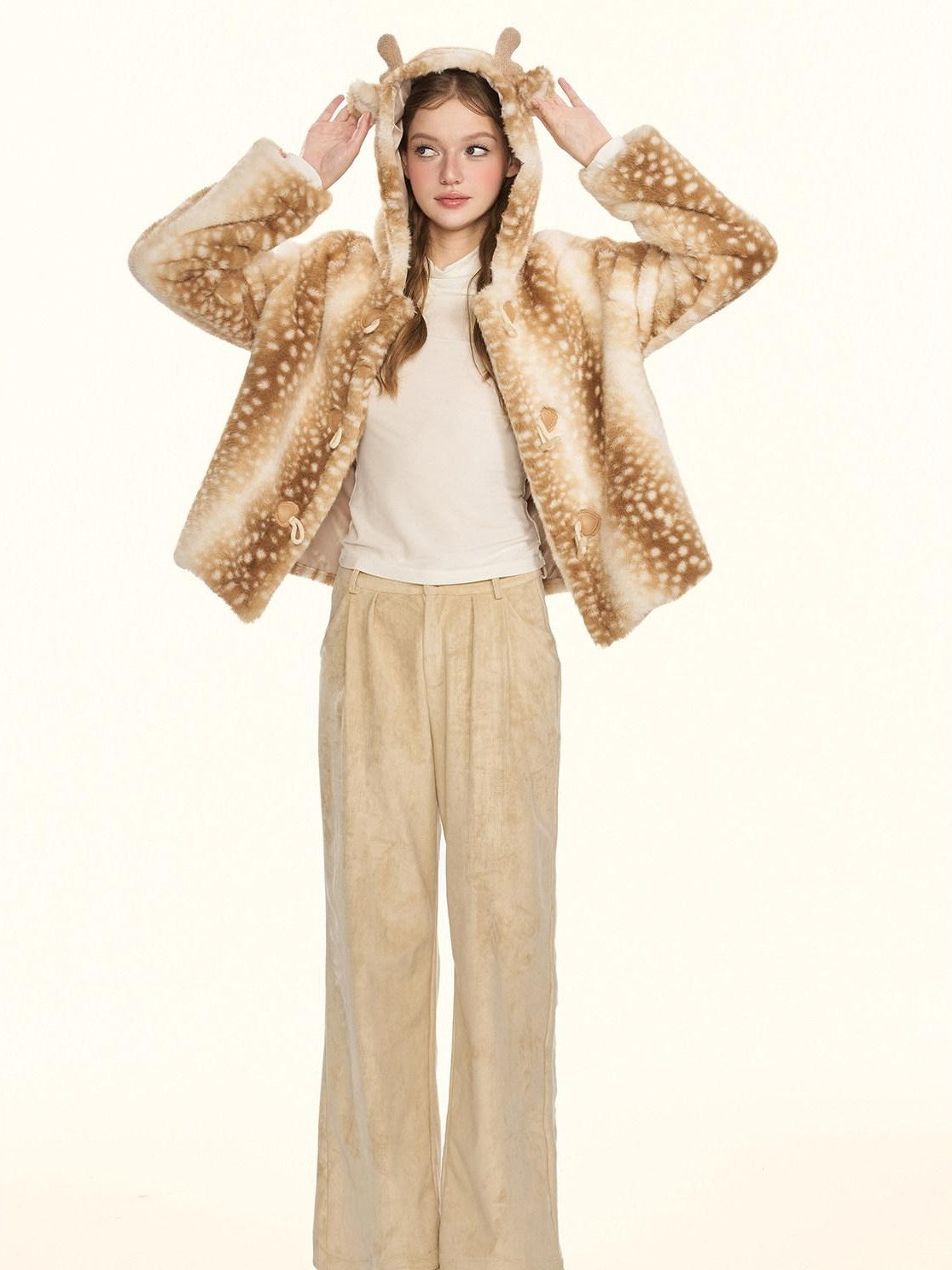 Girly Fancy Club Leopard Bow Pleated Zipper Low Waist Women's Suede Straight-leg Pants