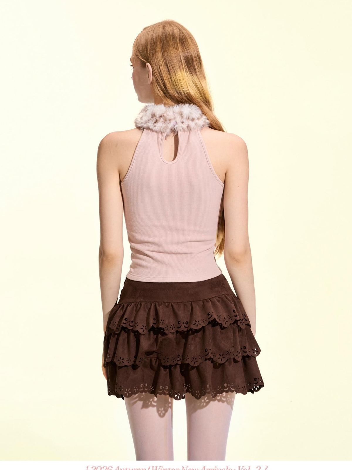 Girly Fancy Club Leopard Faux Fur Sleeveless High Neck Slim Fit Ribbed Women's Halter Tops