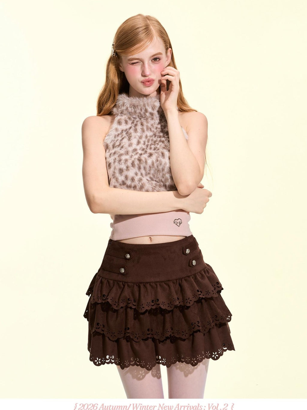 Girly Fancy Club Leopard Faux Fur Sleeveless High Neck Slim Fit Ribbed Women's Halter Tops