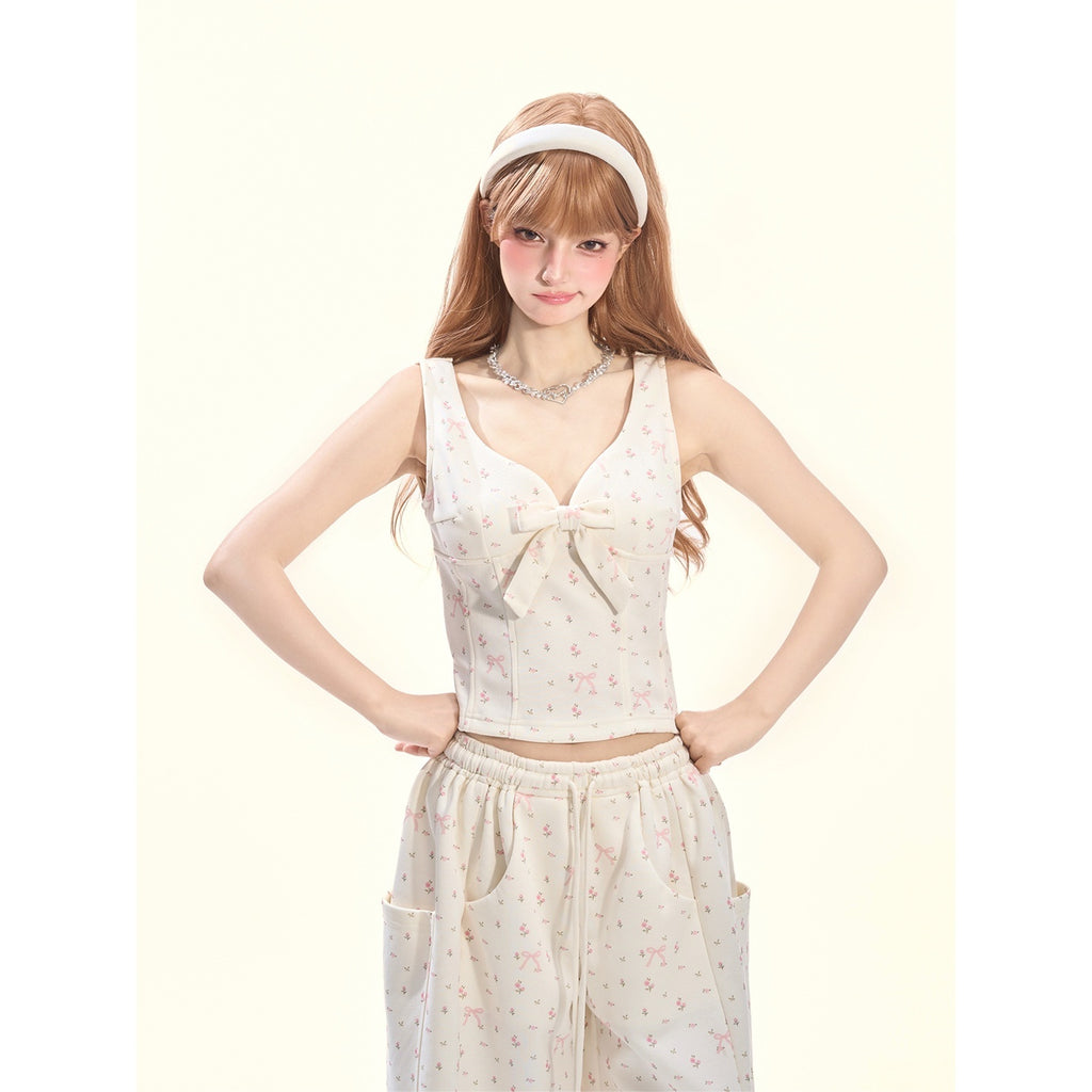 Girly_Fancy_Club_Light_Cream_Bow_And_Floral_Print_Hooded_Zip_Women's_Cotton_Tracksuit_Sets_976134563042_MISSTT