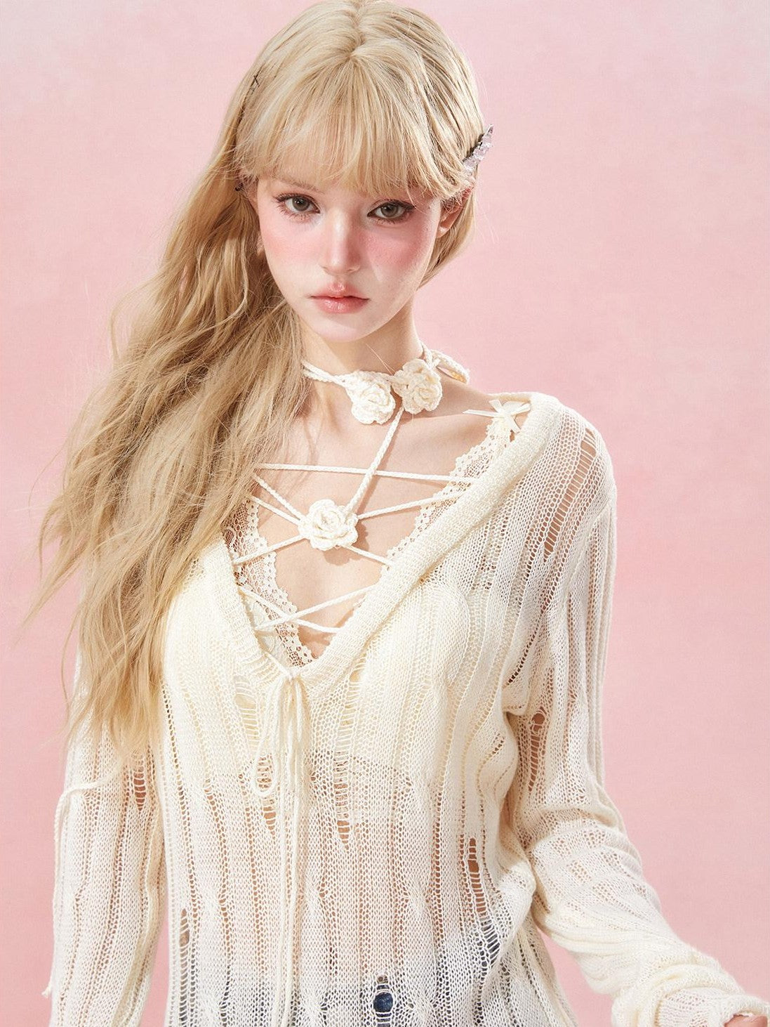 Girly Fancy Club Light Milk Yellow Hollow Scallop Lace Layered Women's Lace Bikinis