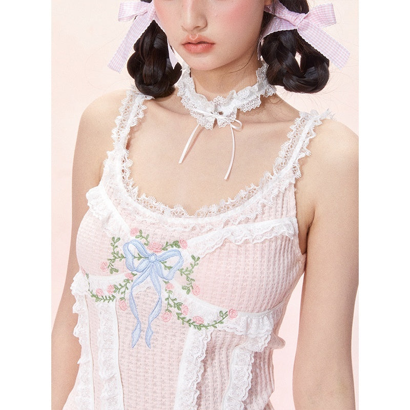 Girly_Fancy_Club_Light_Pink_Lace_Embroidered_French_Women's_Mulberry_Silk_Tank_Tops_904189742762_MISSTT