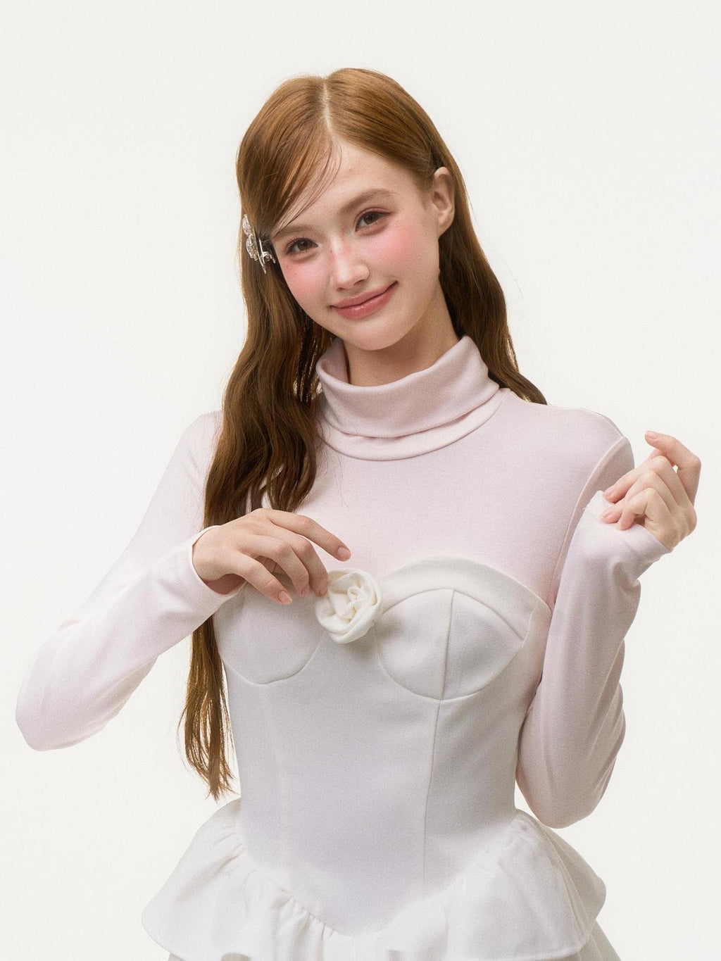Girly Fancy Club Light Pink Mock Layered Ruffle High Neck Women's Polyester Casual Mini Dresses