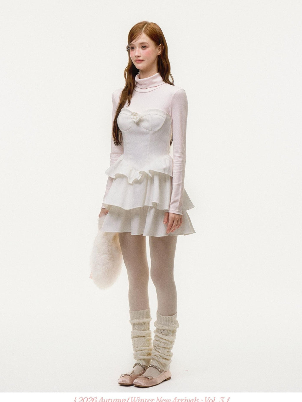 Girly Fancy Club Light Pink Mock Layered Ruffle High Neck Women's Polyester Casual Mini Dresses