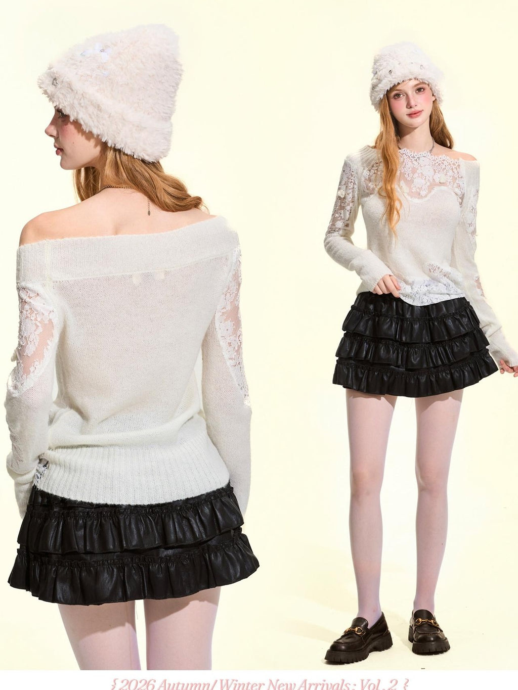 Girly Fancy Club Lightweight Hand Cutout Lace Paneled Off Shoulder Knit Women's Sweaters
