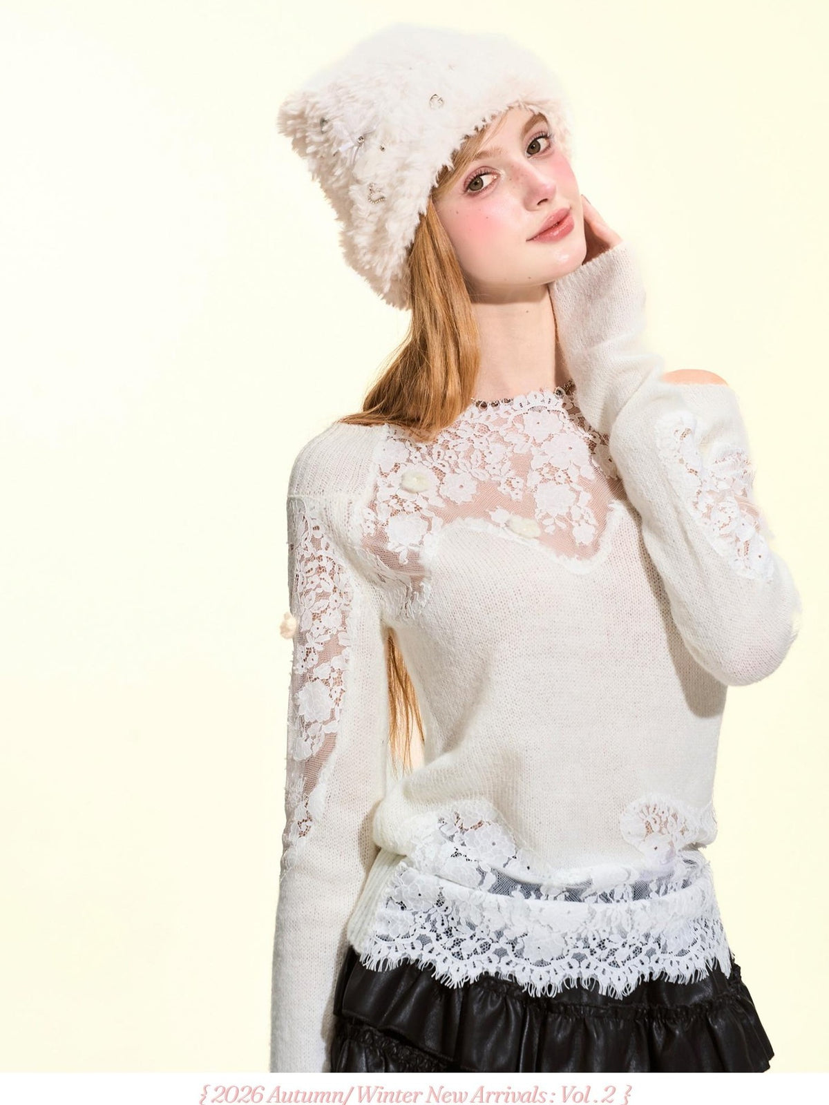 Girly Fancy Club Lightweight Hand Cutout Lace Paneled Off Shoulder Knit Women's Sweaters