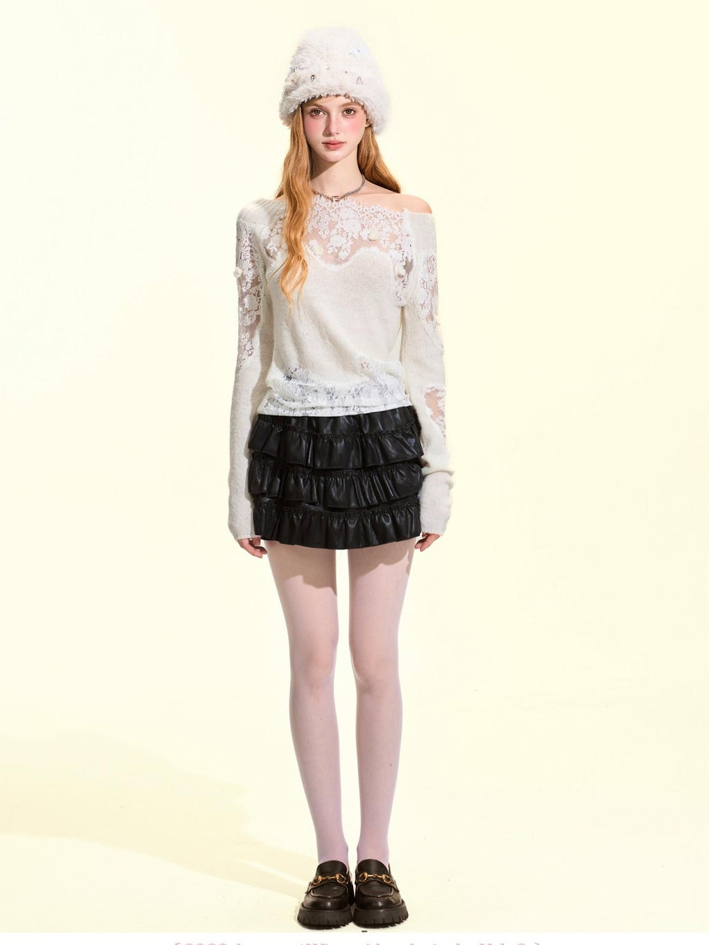 Girly Fancy Club Lightweight Hand Cutout Lace Paneled Off Shoulder Knit Women's Sweaters