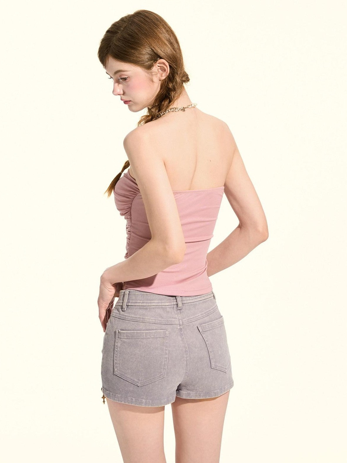 Girly Fancy Club Lilac Pink Bow Tie Slim Fit Women's Cotton Spandex Knit Tube Tops