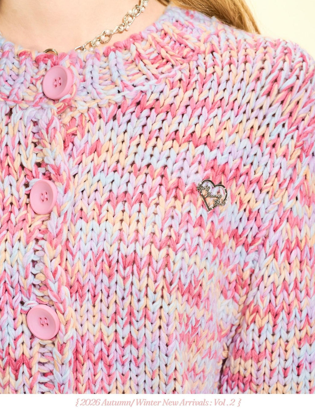 Girly Fancy Club Macaron Speckled Colorful Yarn Chunky Knit Button Down Women's Acrylic Cardigans