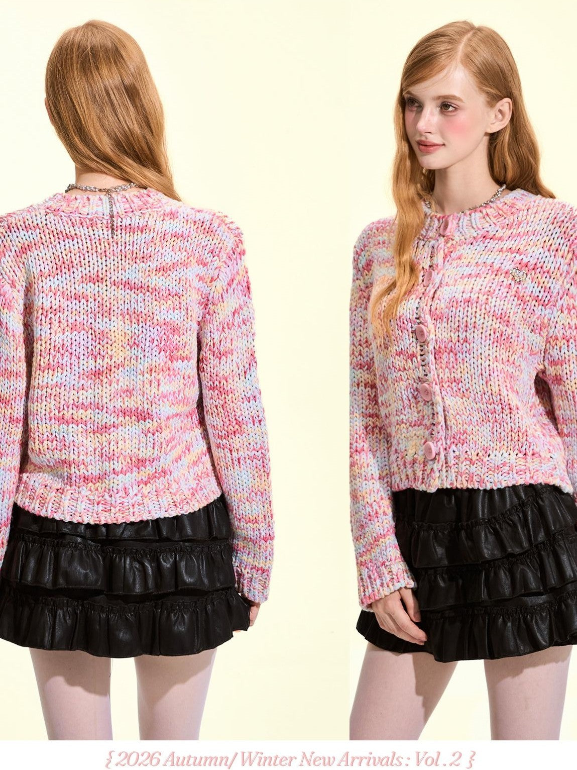 Girly Fancy Club Macaron Speckled Colorful Yarn Chunky Knit Button Down Women's Acrylic Cardigans