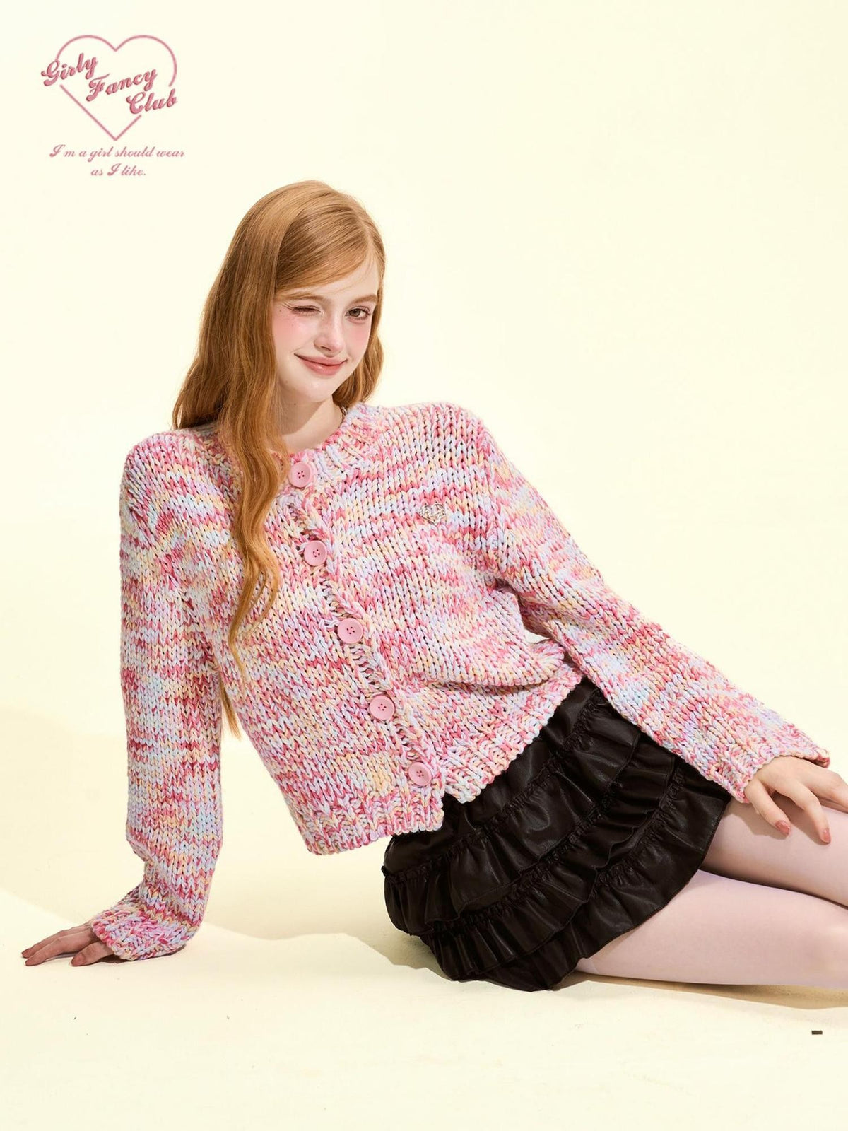 Girly Fancy Club Macaron Speckled Colorful Yarn Chunky Knit Button Down Women's Acrylic Cardigans