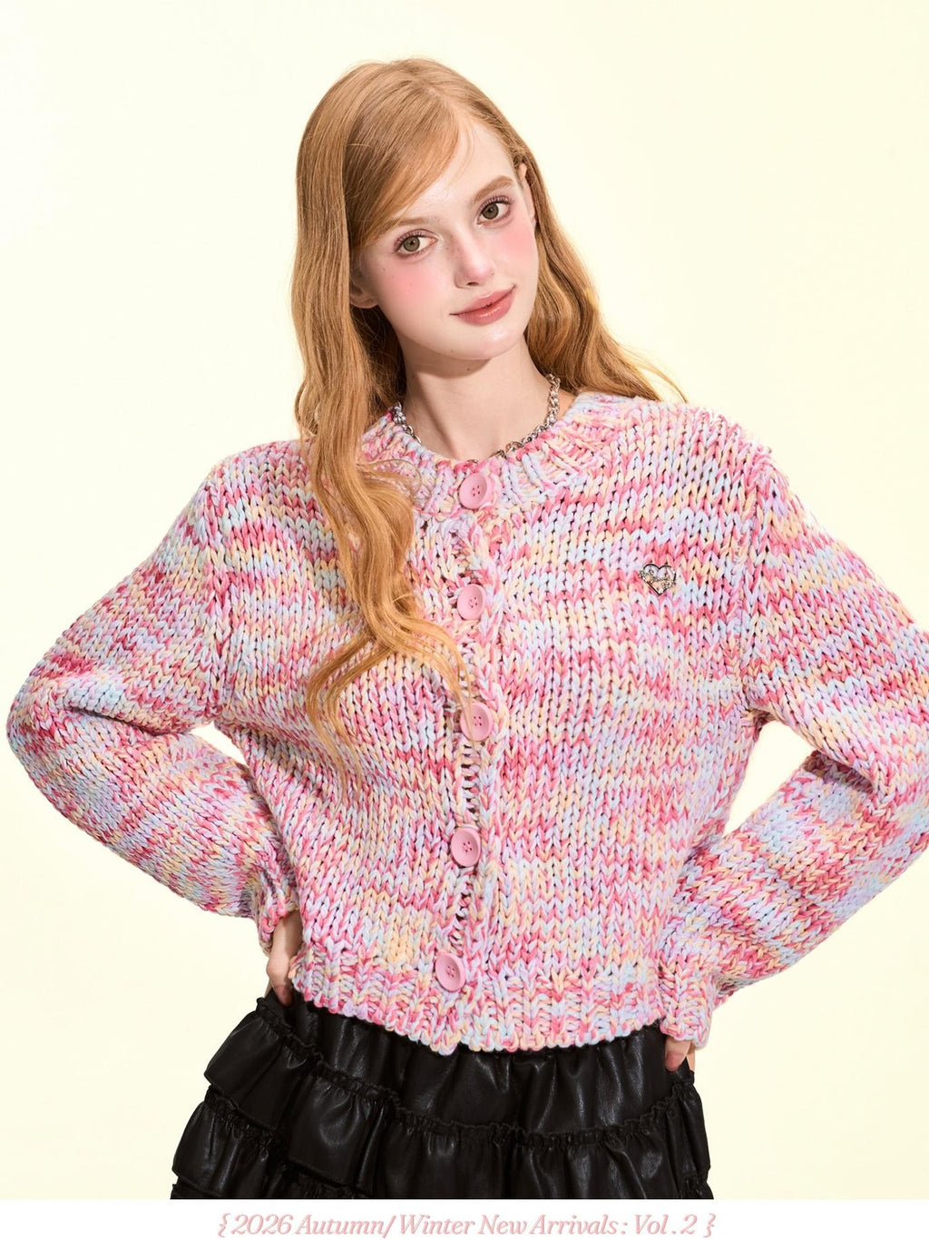 Girly Fancy Club Macaron Speckled Colorful Yarn Chunky Knit Button Down Women's Acrylic Cardigans
