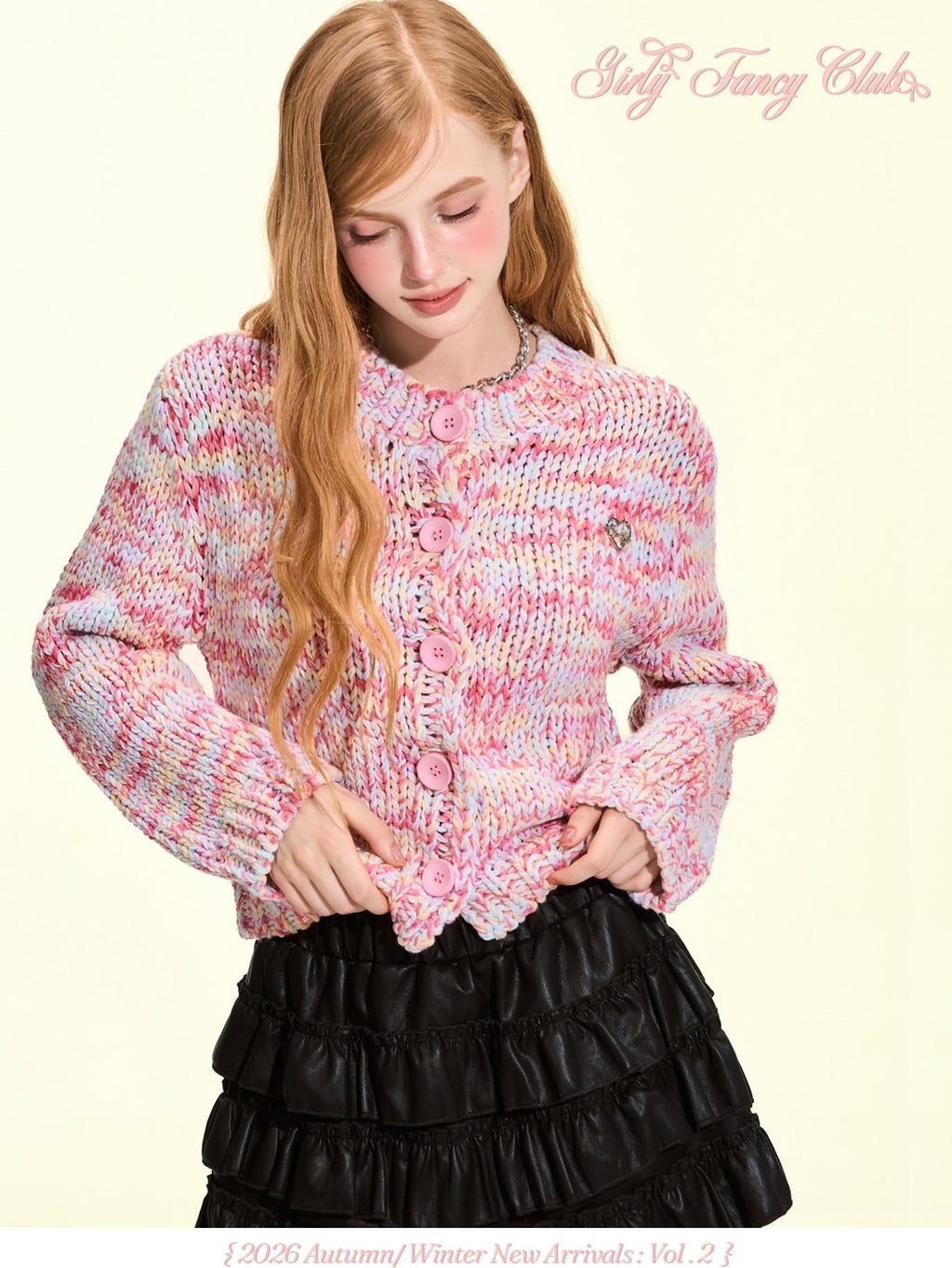 Girly Fancy Club Macaron Speckled Colorful Yarn Chunky Knit Button Down Women's Acrylic Cardigans