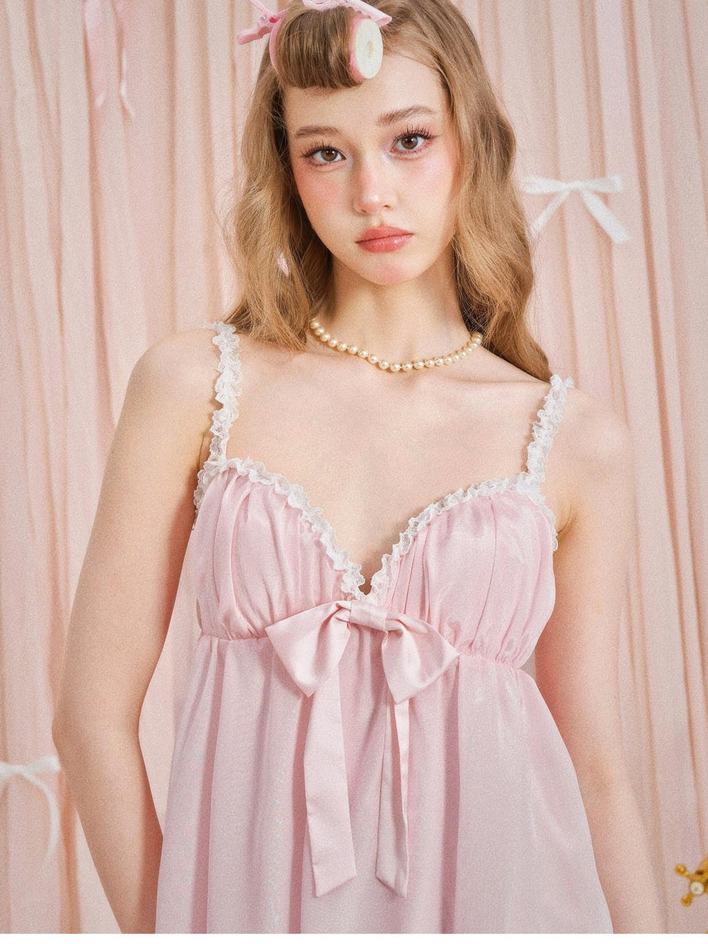 Girly Fancy Club Misty Pink Spaghetti Strap Bow Padded Bust Women's Casual Mini Dresses