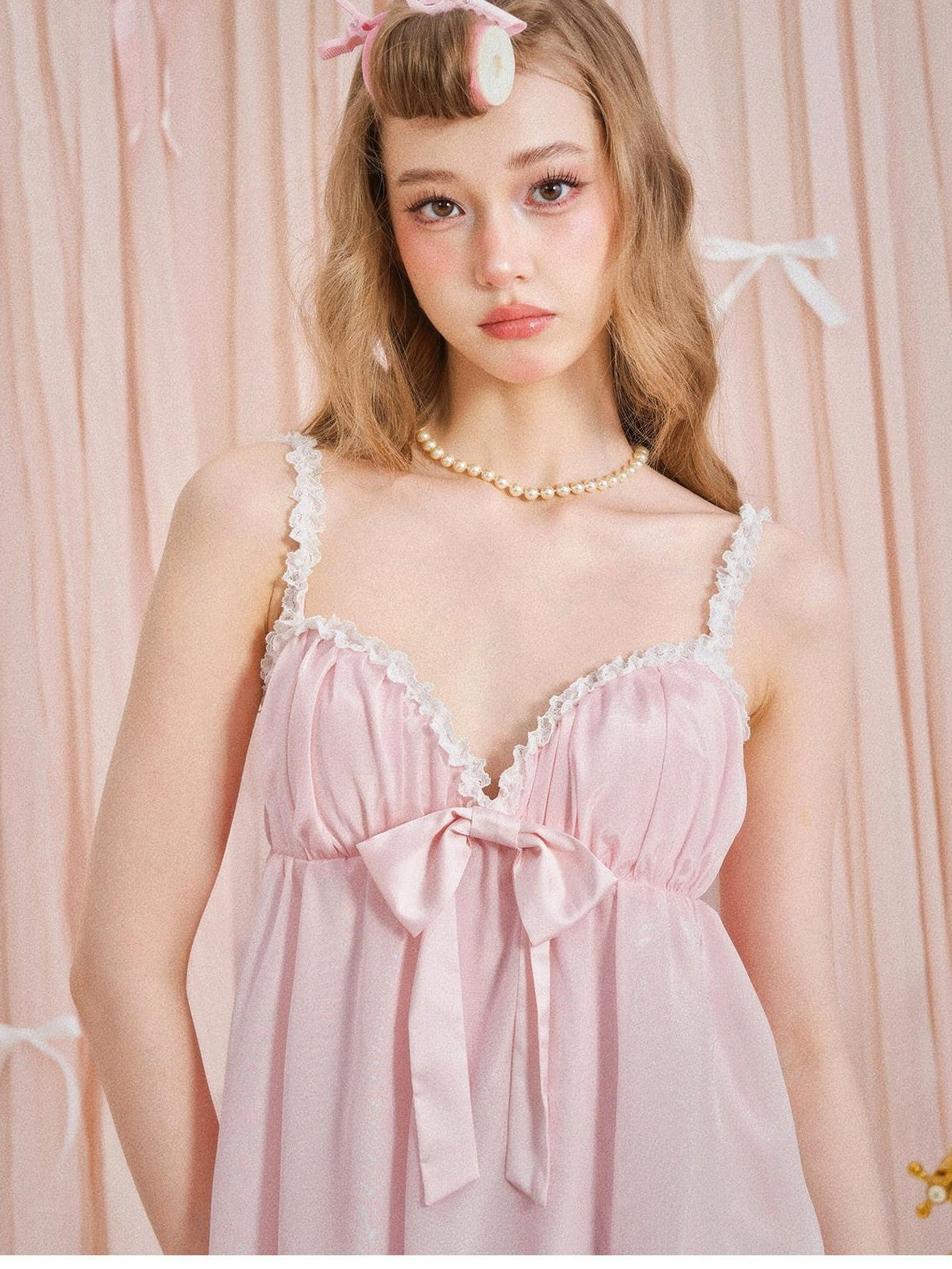 Girly Fancy Club Misty Pink Spaghetti Strap Bow Padded Bust Women's Casual Mini Dresses