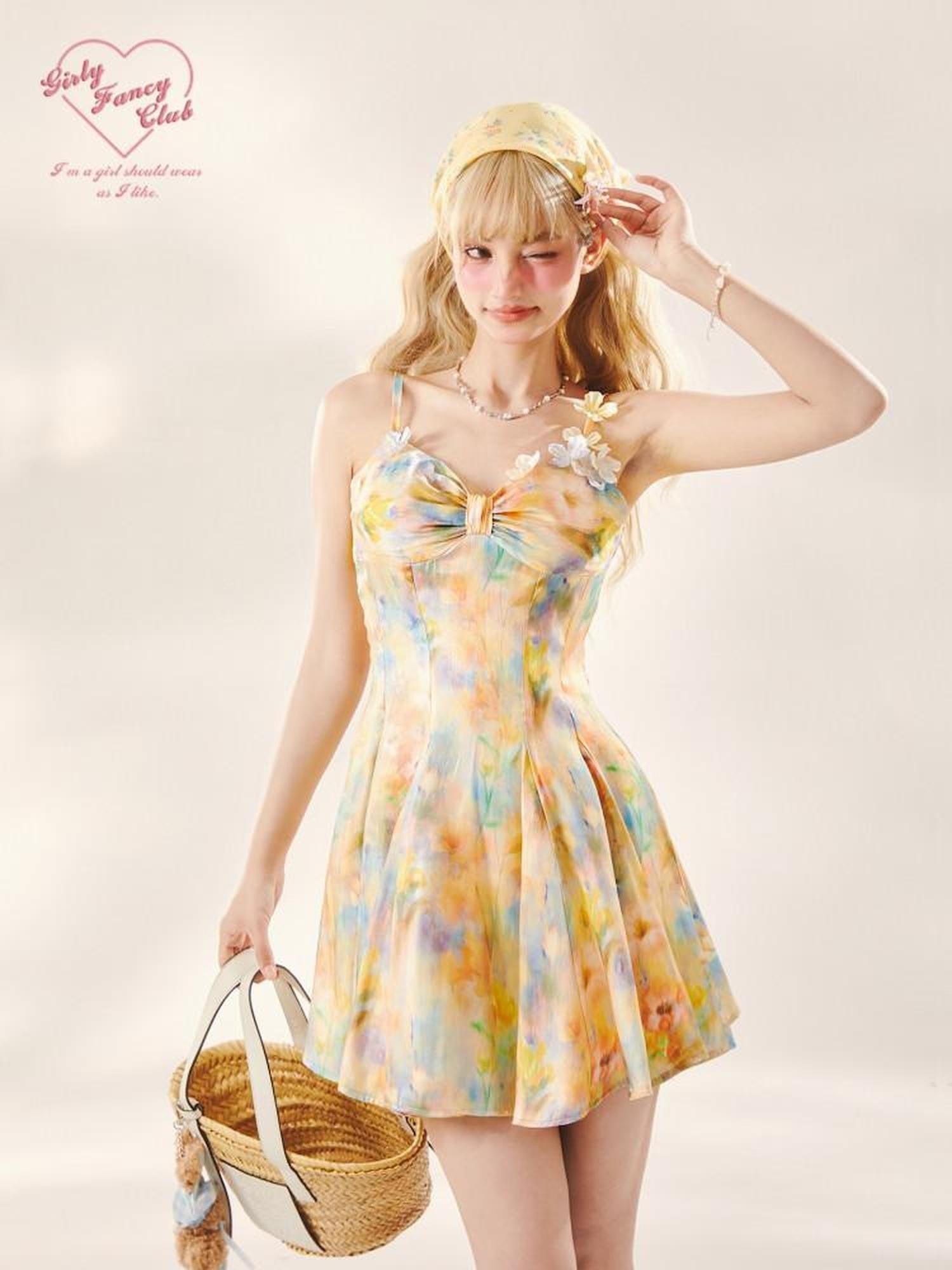 Girly Fancy Club Monet Oil Painting Print 3d Aline Women's Viscose Slip Mini Dresses