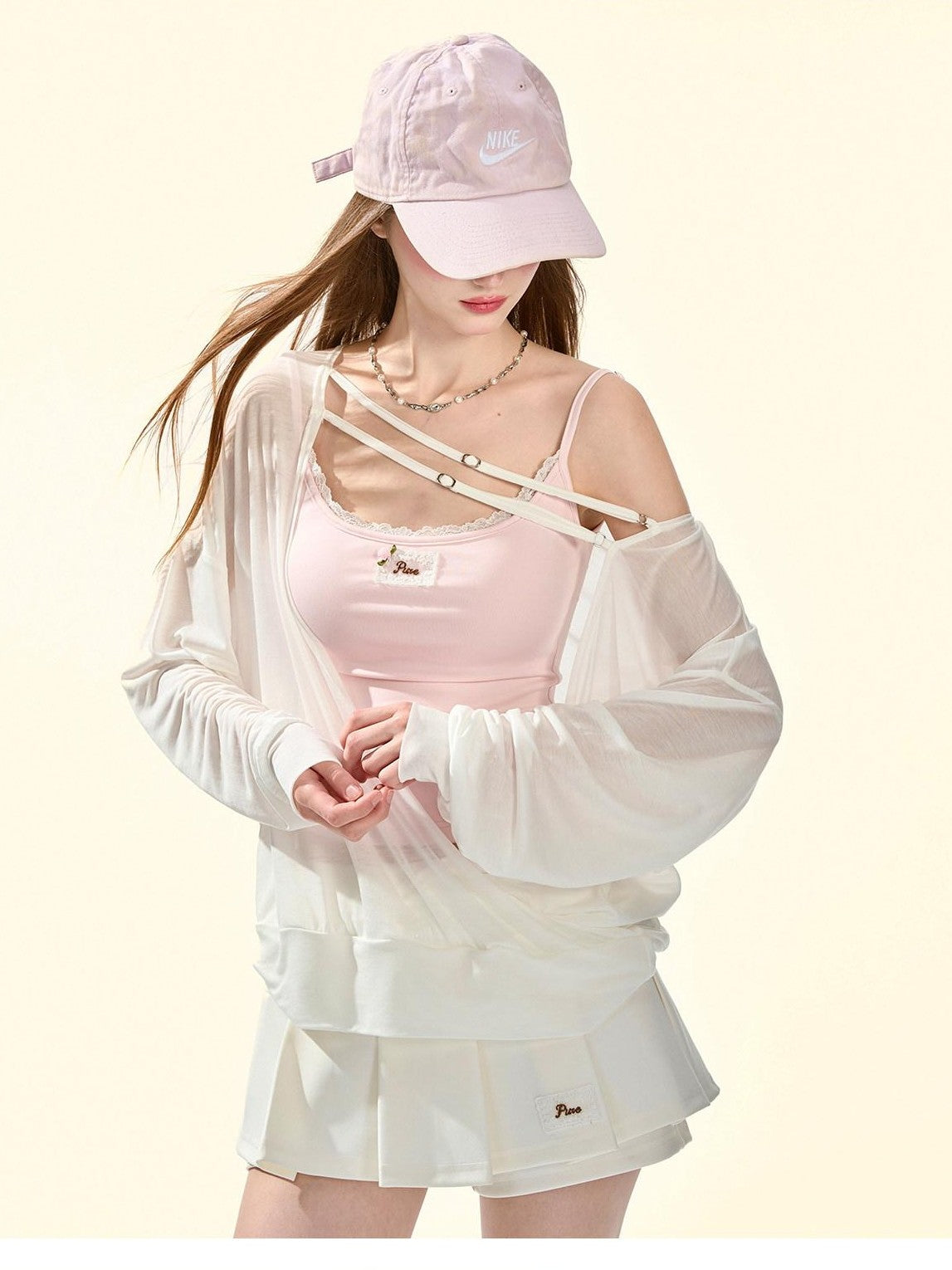 Girly Fancy Club Pastel Pink Applique U Neck Slim Cropped Women's Lyocell Padded Camisoles