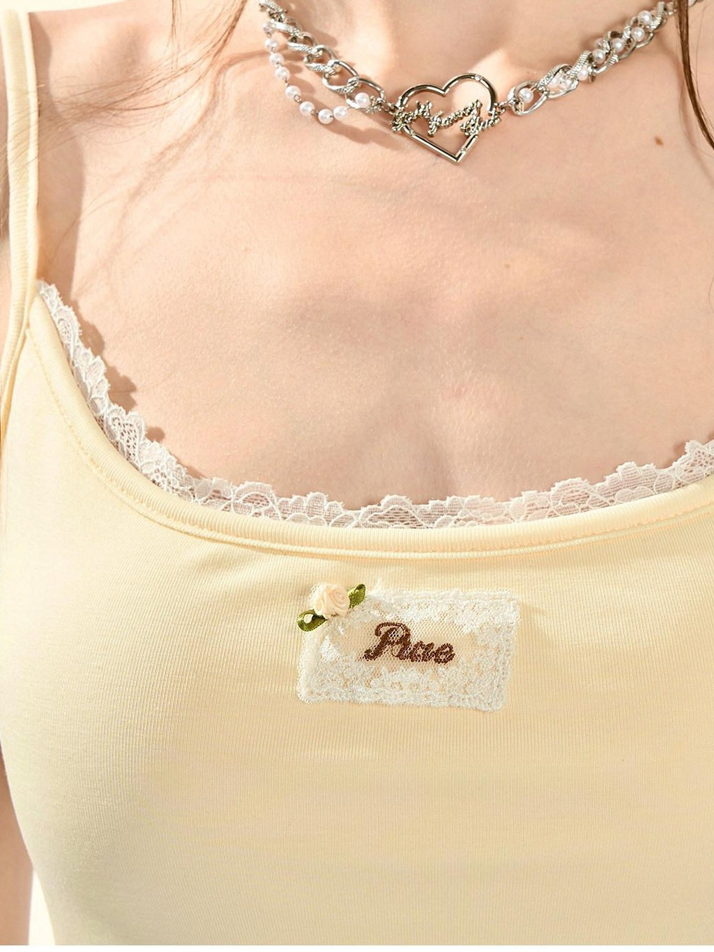Girly Fancy Club Pastel Pink Applique U Neck Slim Cropped Women's Lyocell Padded Camisoles
