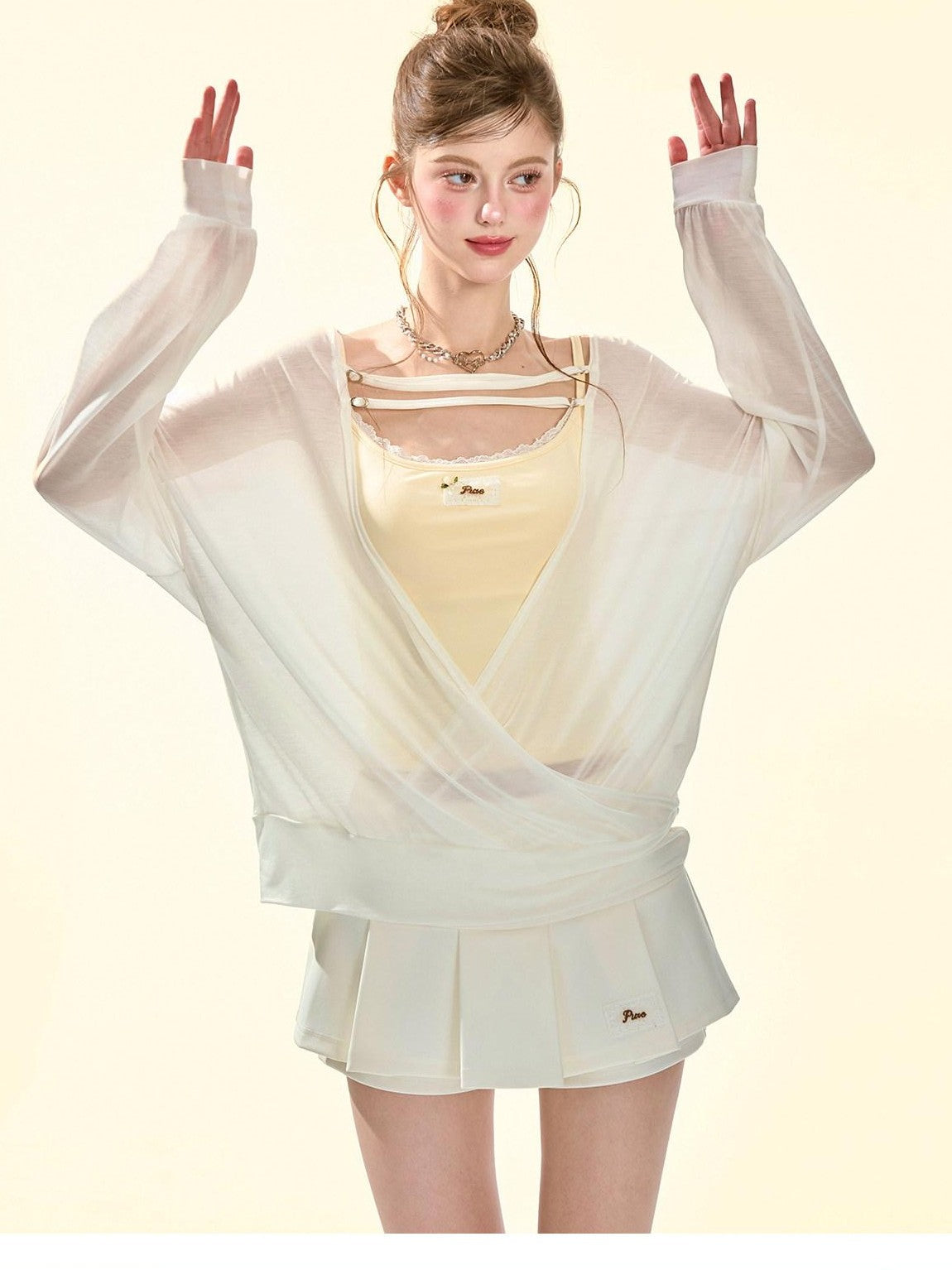 Girly Fancy Club Pastel Pink Applique U Neck Slim Cropped Women's Lyocell Padded Camisoles