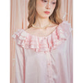 Girly_Fancy_Club_Pearl_Pink_Ruffle_Collar_And_Sleeves_Women's_Satin_Lounge_Top_&_Pants_Sets_1030322253480_MISSTT