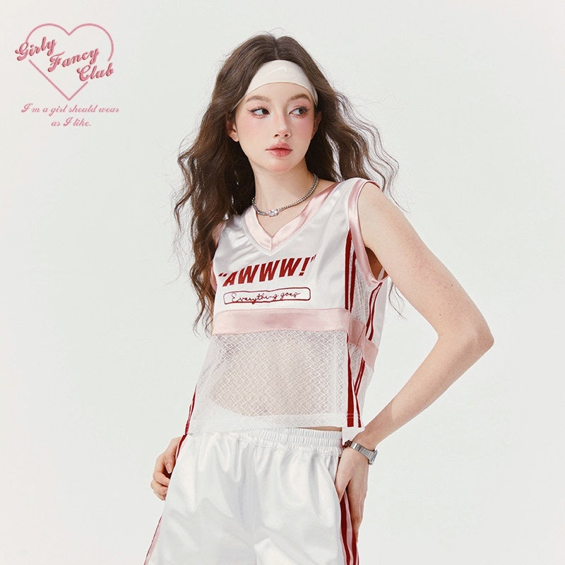 Girly_Fancy_Club_Pearlescent_Letter_Print_V-neck_Crop_Women's_Polyester_Sport_Top_&_Shorts_Sets_781691645855_MISSTT