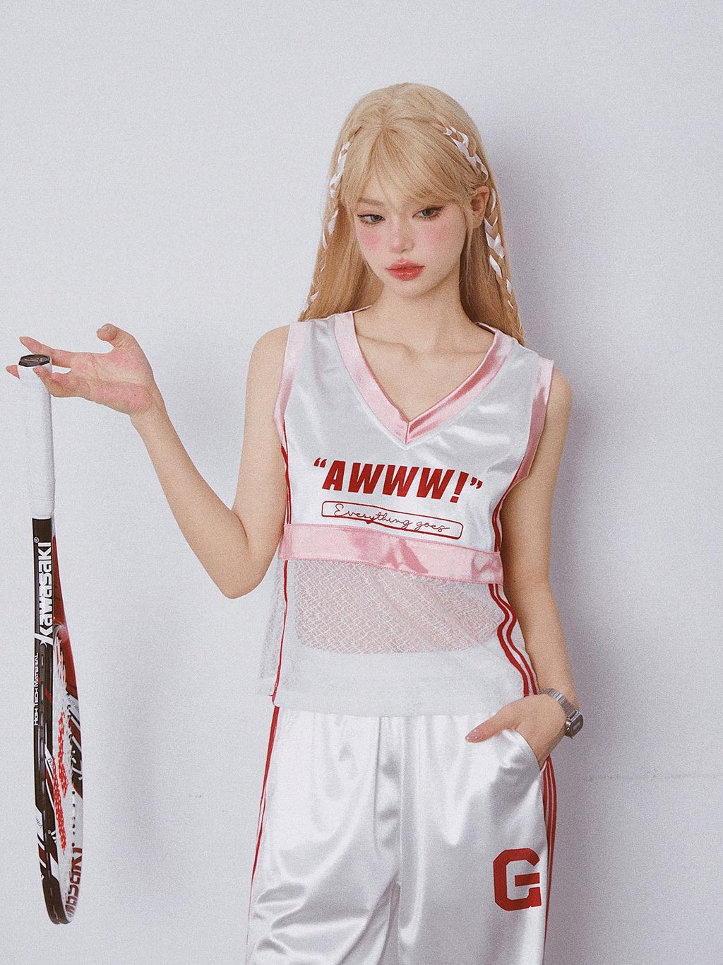 Girly Fancy Club Pearlescent Letter Print V-neck Crop Women's Polyester Sport Top & Shorts Sets