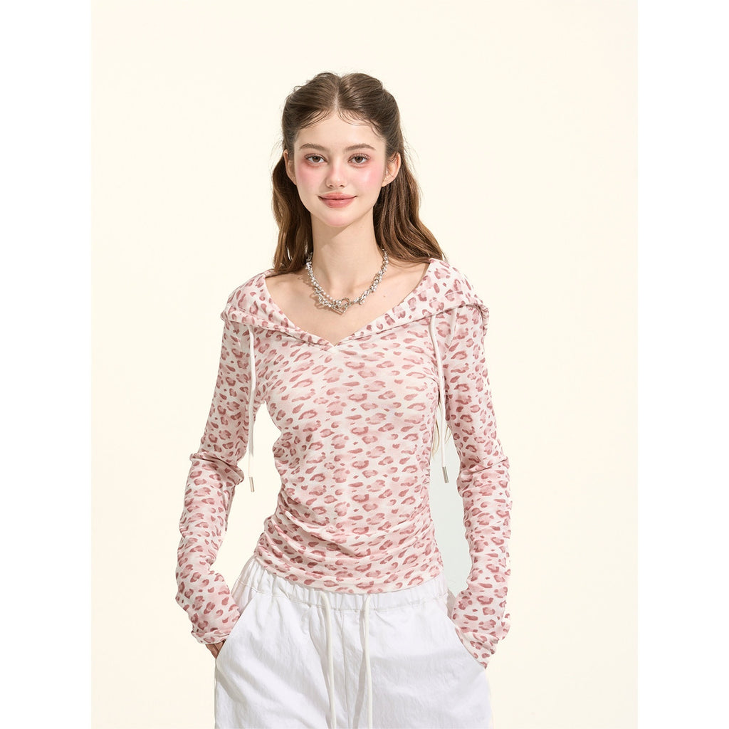 Girly_Fancy_Club_Pink_Leopard_Pleated_Hooded_Women's_Lyocell_Long_Sleeve_T-shirts_963877143877_MISSTT