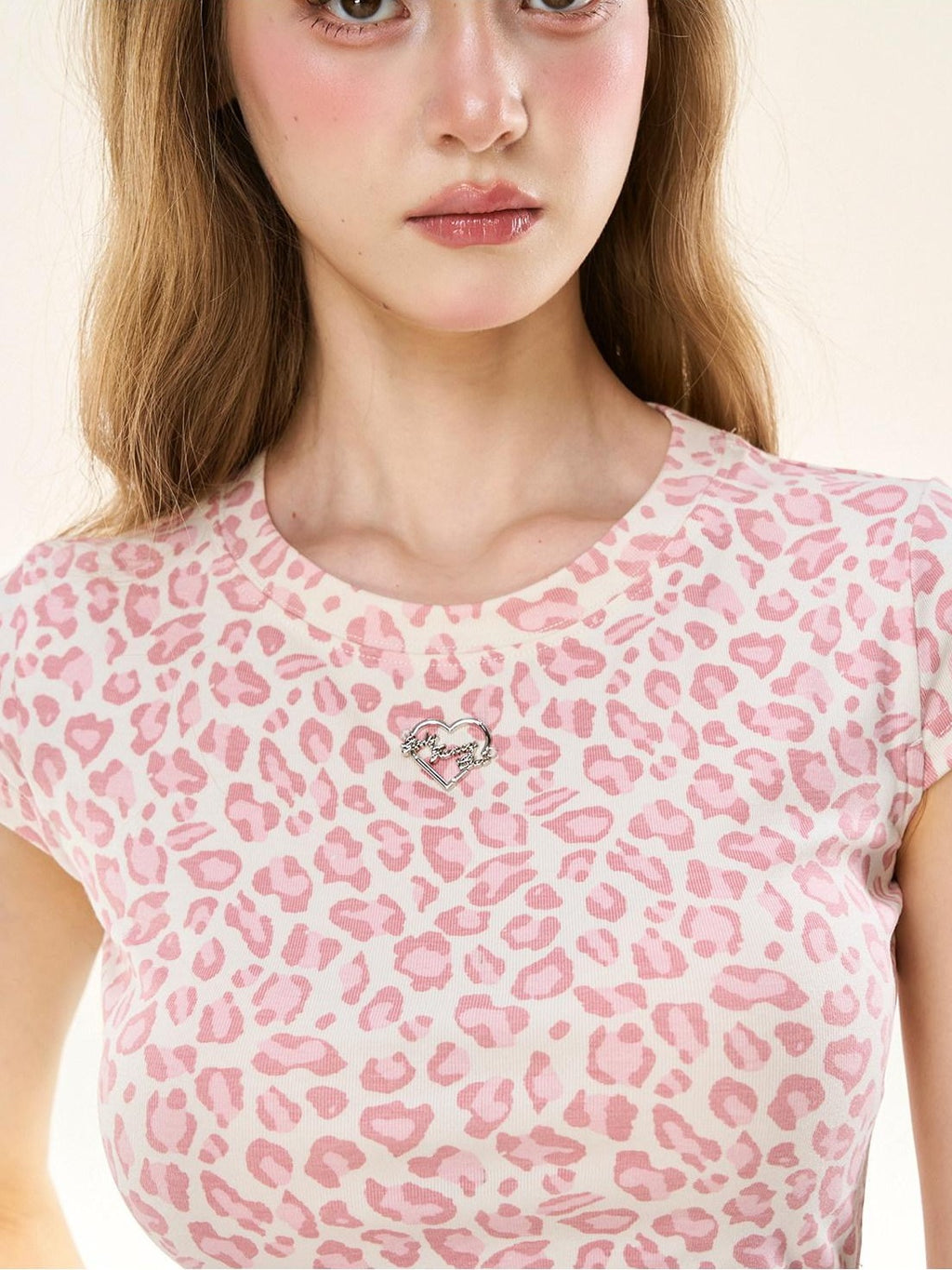 Girly Fancy Club Pink Leopard Ruched Slim Fit Women's Rayon Blend Short Sleeve T-shirts