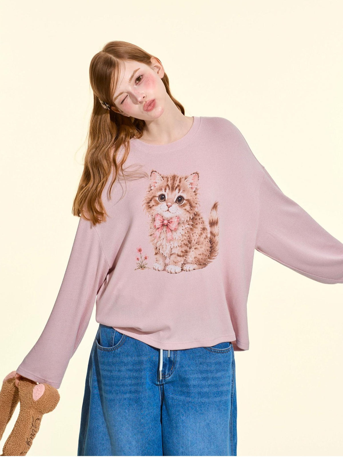 Girly Fancy Club Pink Retro Animal Print Loose Fit Women's Long Sleeve T-shirts