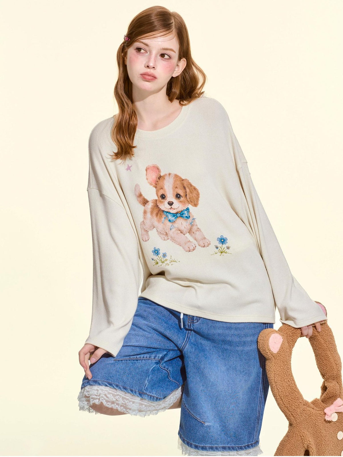 Girly Fancy Club Pink Retro Animal Print Loose Fit Women's Long Sleeve T-shirts