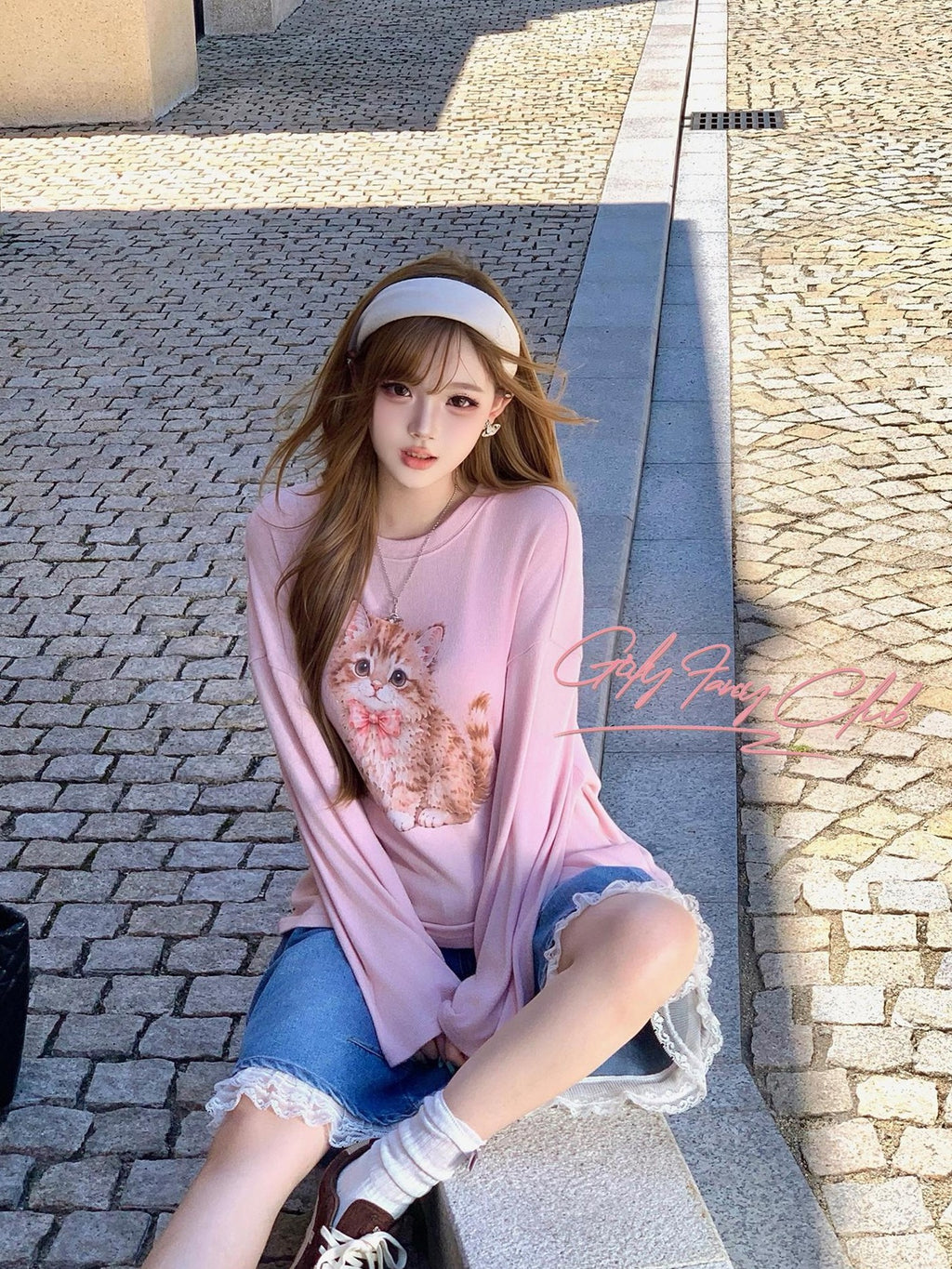 Girly Fancy Club Pink Retro Animal Print Loose Fit Women's Long Sleeve T-shirts