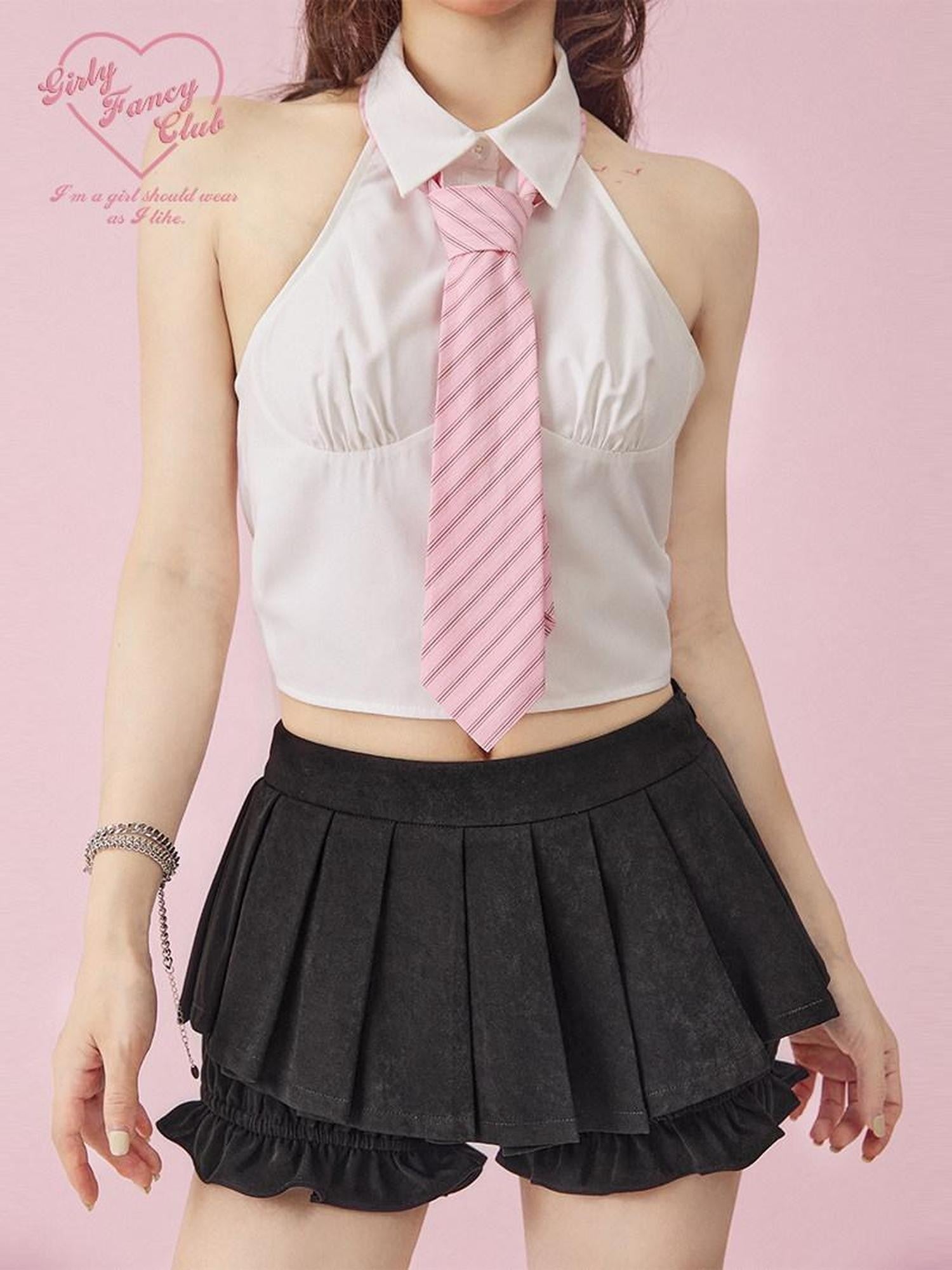 Girly Fancy Club Pink Striped Schoolgirl Ribbon Yarn Dyed Women's Satin Neckties