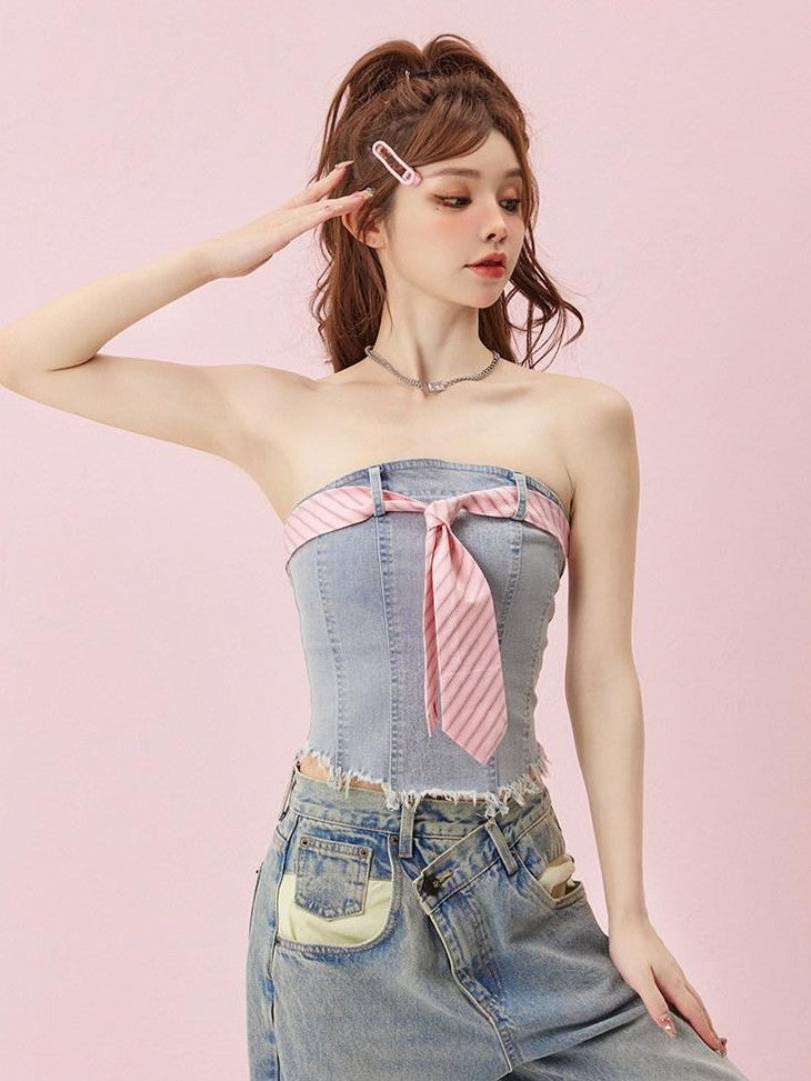 Girly Fancy Club Pink Striped Schoolgirl Ribbon Yarn Dyed Women's Satin Neckties