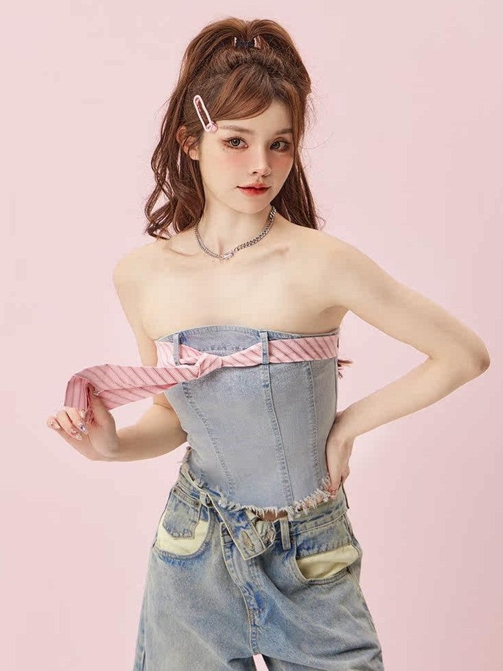 Girly Fancy Club Pink Striped Schoolgirl Ribbon Yarn Dyed Women's Satin Neckties