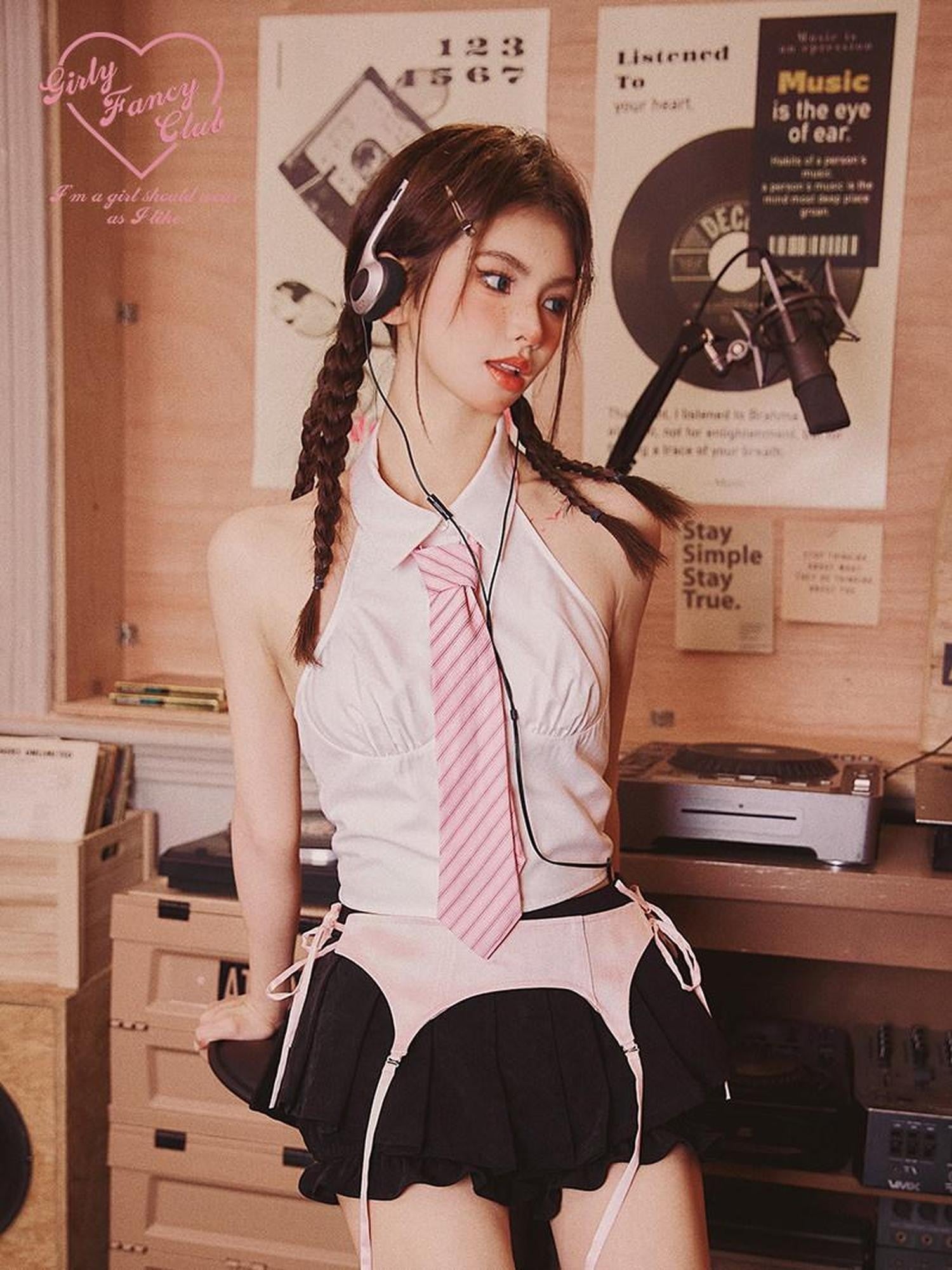 Girly Fancy Club Pink Striped Schoolgirl Ribbon Yarn Dyed Women's Satin Neckties
