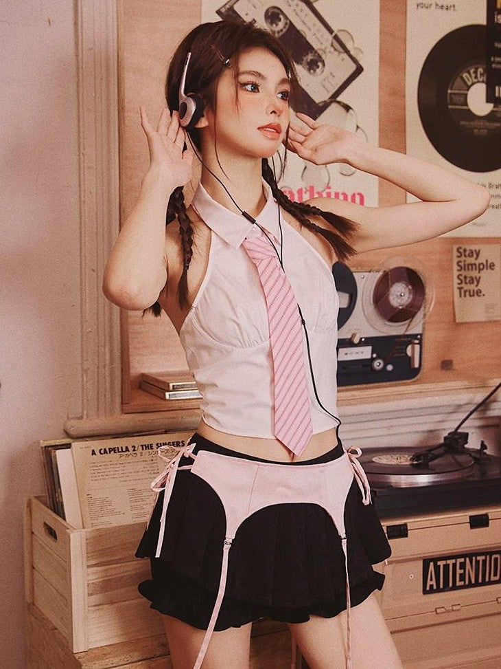 Girly Fancy Club Pink Striped Schoolgirl Ribbon Yarn Dyed Women's Satin Neckties