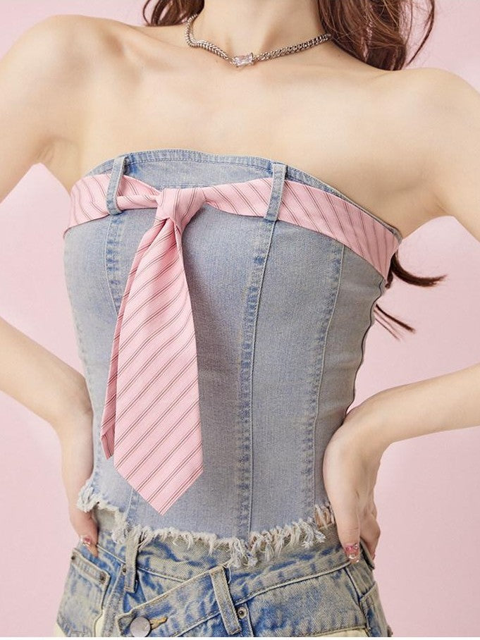 Girly Fancy Club Pink Striped Schoolgirl Ribbon Yarn Dyed Women's Satin Neckties