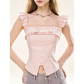 Girly_Fancy_Club_Pleated_Bow_Ruffle_Square_Neck_Women's_Tencel_Linen_Cropped_Camisoles_1045605712624_MISSTT