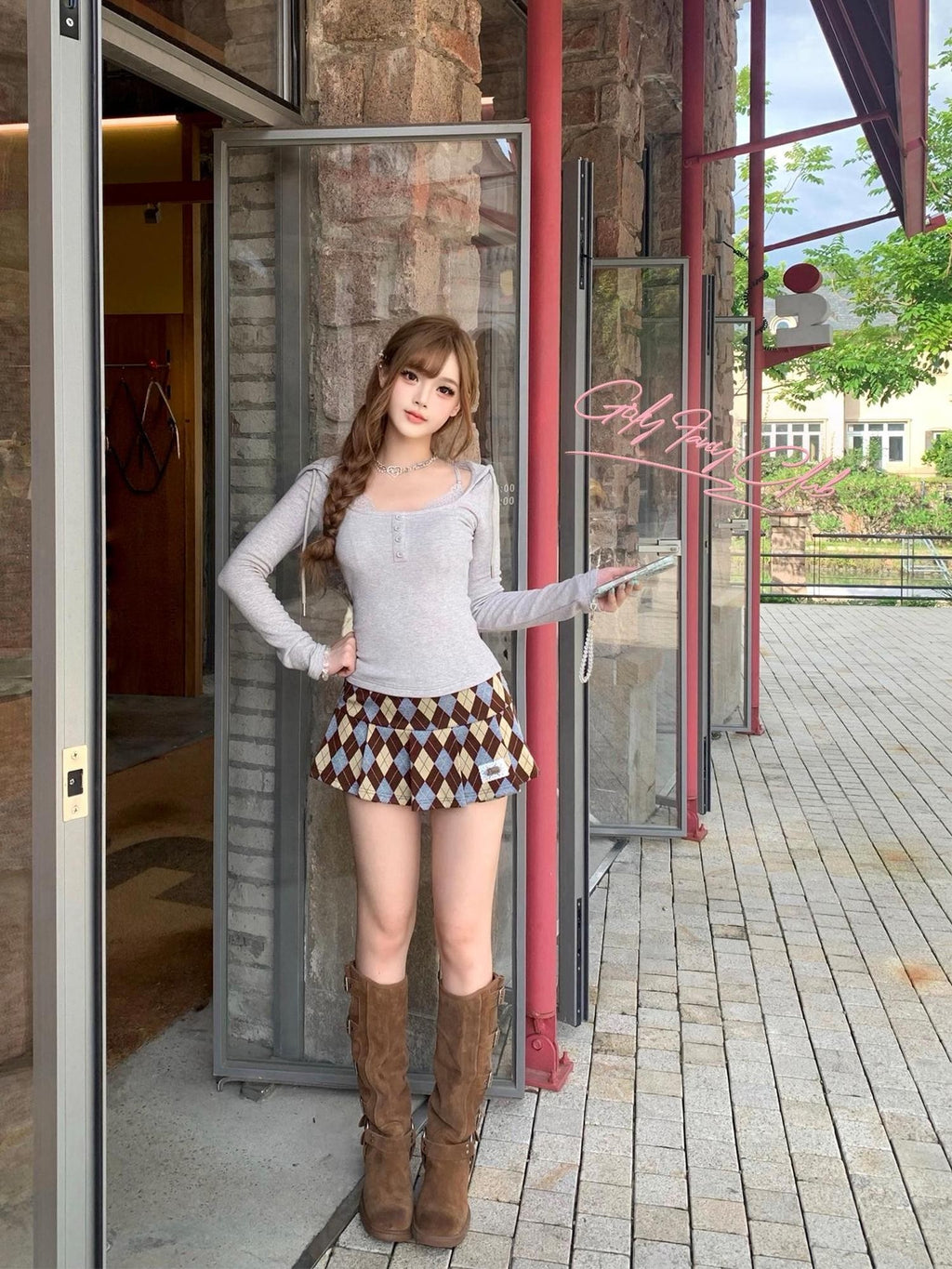 Girly Fancy Club Pleated Plaid A Line Knit Women's Mini Skirts