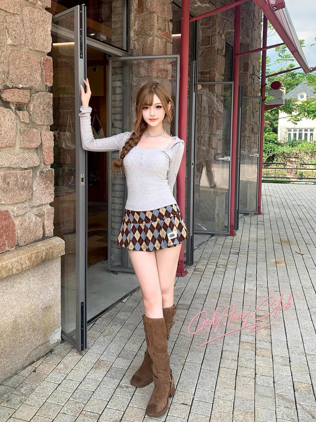 Girly Fancy Club Pleated Plaid A Line Knit Women's Mini Skirts