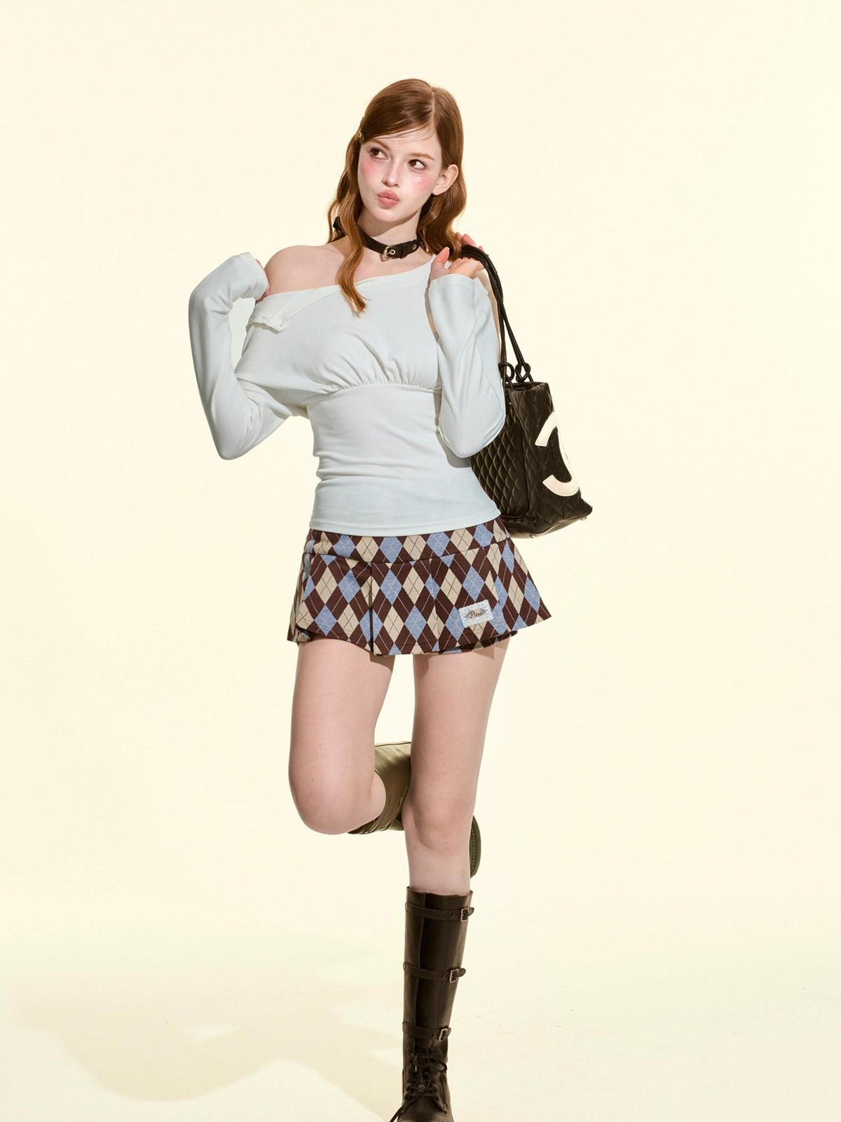 Girly Fancy Club Pleated Plaid A Line Knit Women's Mini Skirts