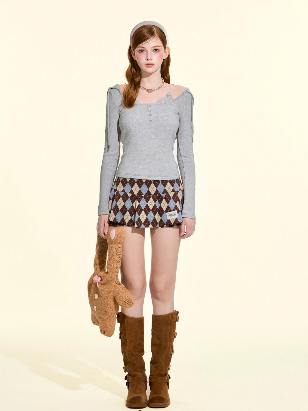 Girly Fancy Club Pleated Plaid A Line Knit Women's Mini Skirts