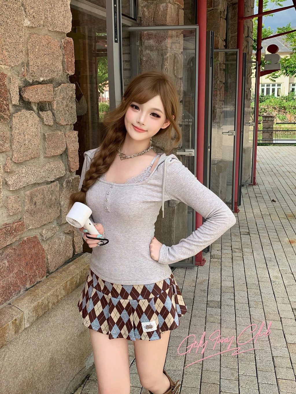 Girly Fancy Club Pleated Plaid A Line Knit Women's Mini Skirts