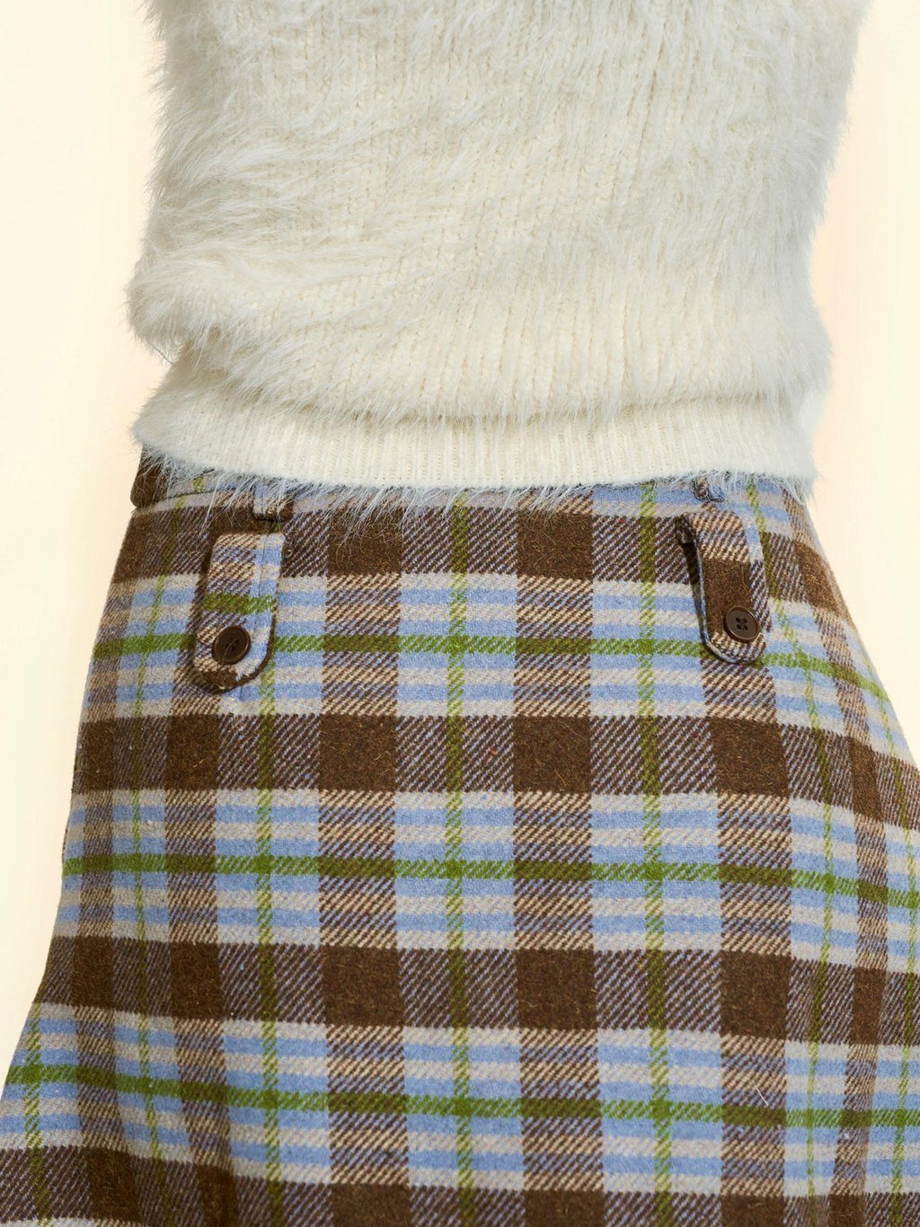 Girly Fancy Club Pleated Plaid A Line Thick Wool Blend Women's Midi Skirts